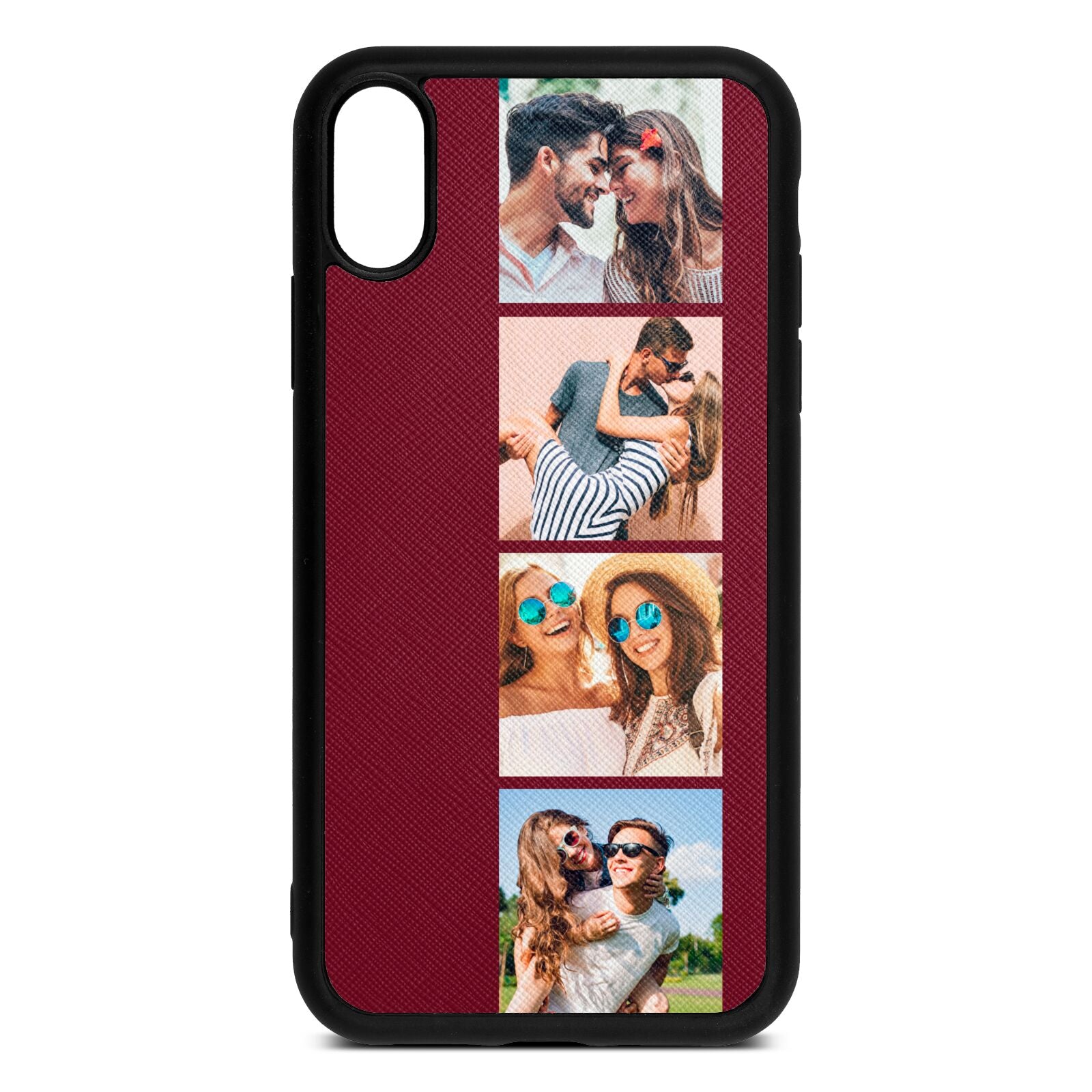 Photo Strip Montage Upload Wine Red Saffiano Leather iPhone Xr Case