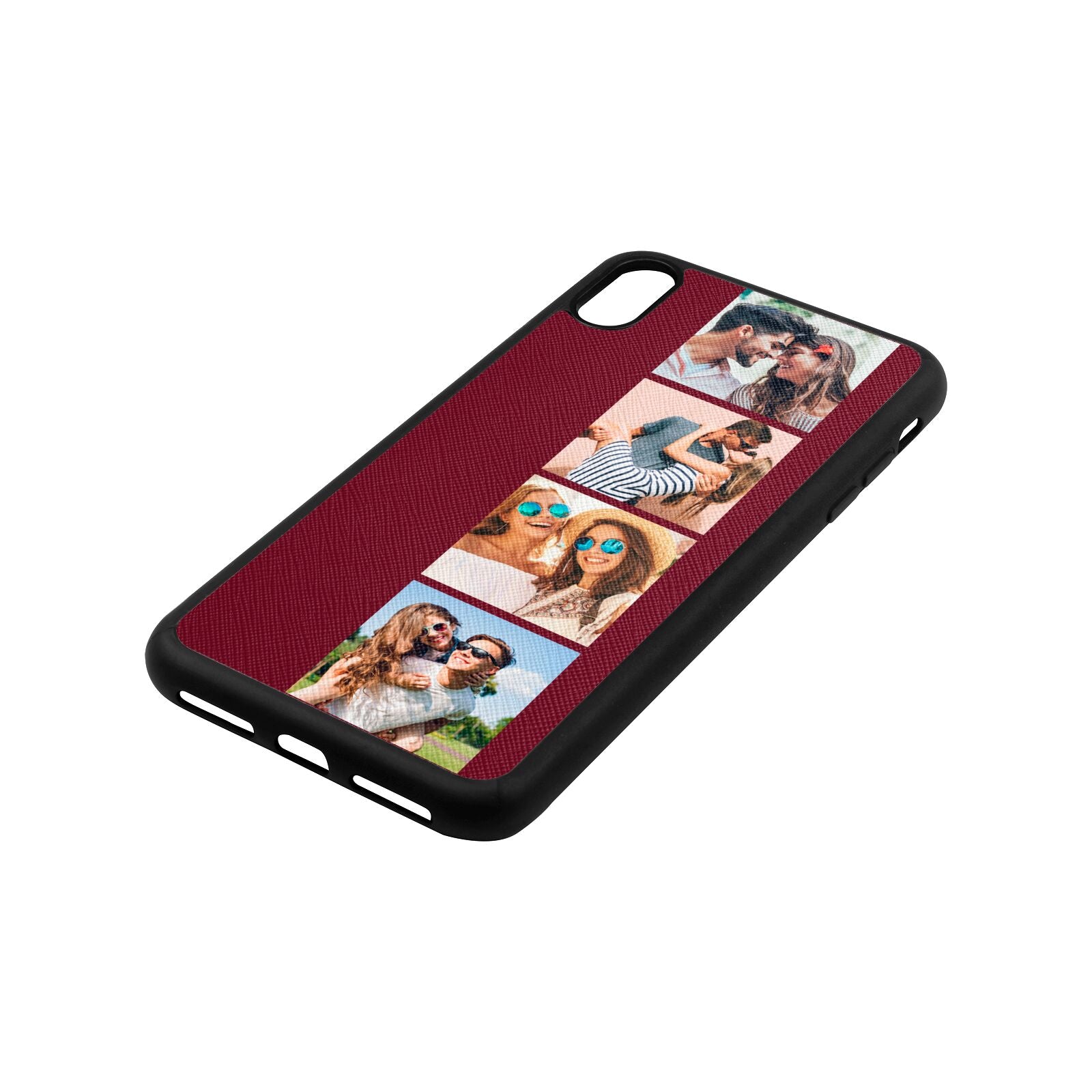 Photo Strip Montage Upload Wine Red Saffiano Leather iPhone Xs Max Case Side Angle