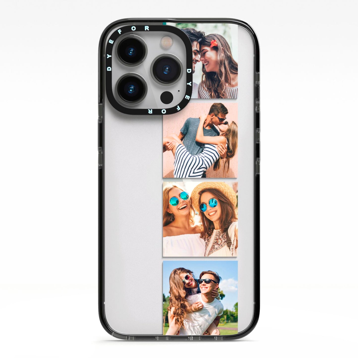 Photo Strip Montage Upload iPhone 13 Pro Black Impact Case on Silver phone