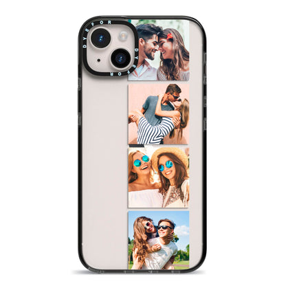 Photo Strip Montage Upload iPhone 14 Plus Black Impact Case on Silver phone