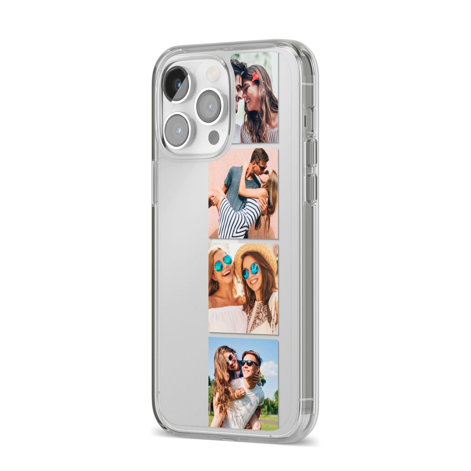 Photo Strip Montage Upload iPhone 14 Pro Max Clear Tough Case Silver Angled Image