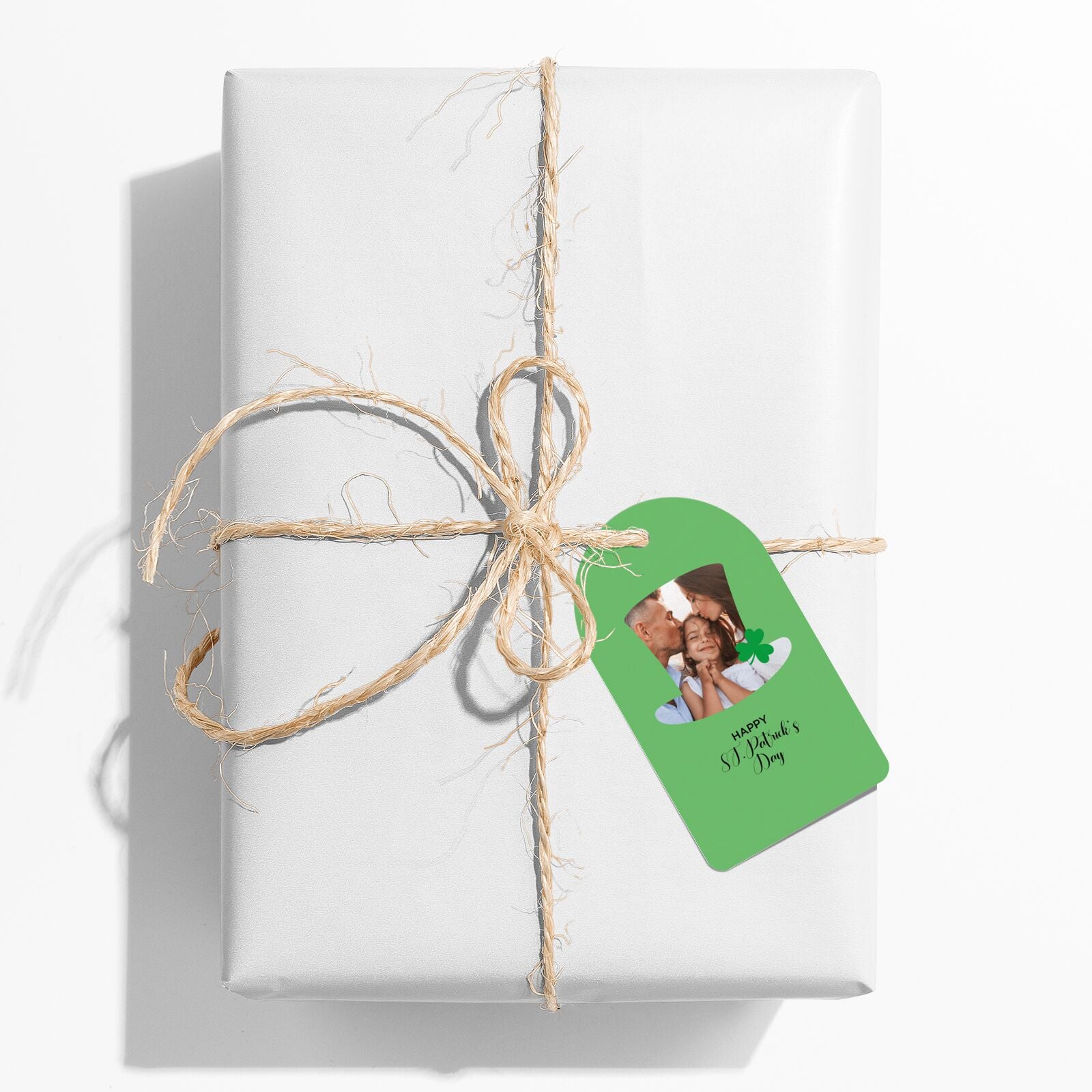 Photo Upload Leprechaun Hat Arched Rectangle Gift Tag on Present