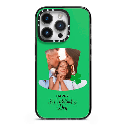 Photo Upload Leprechaun Hat iPhone 14 Pro Black Impact Case on Silver phone