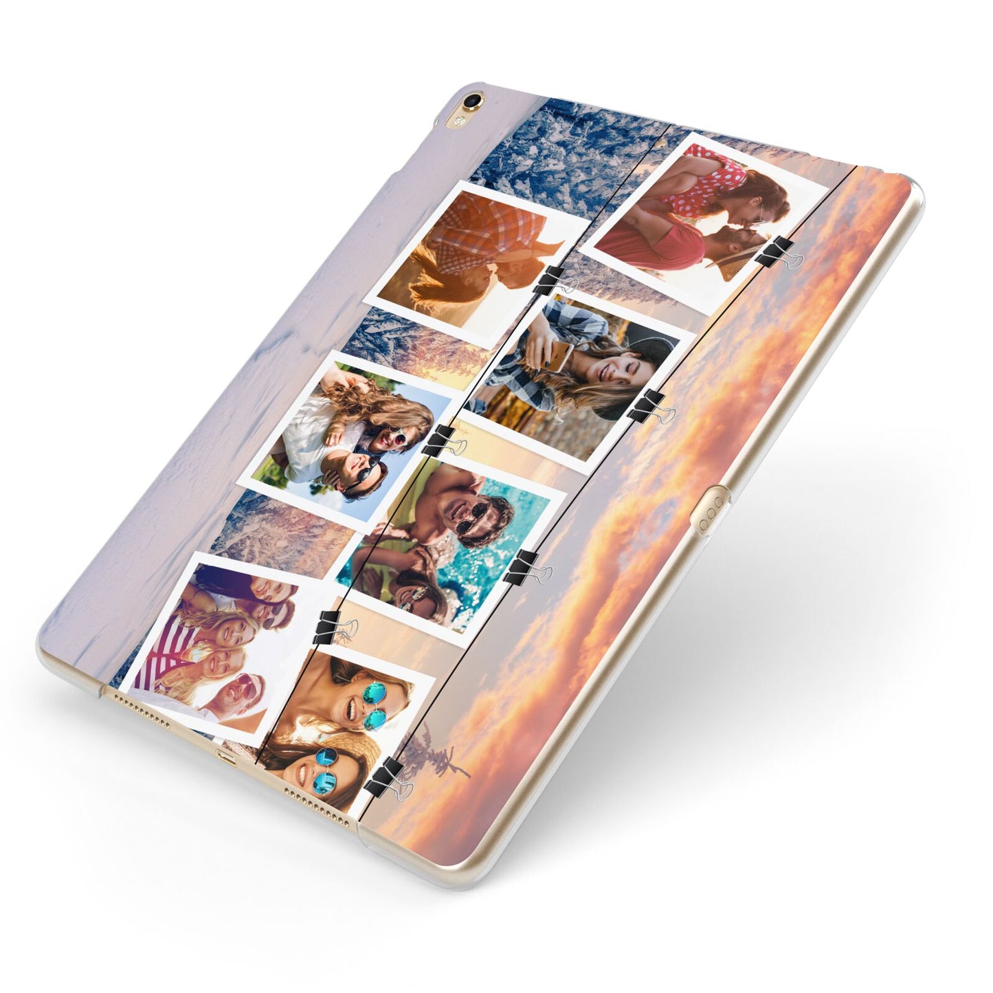Photo Upload Montage Apple iPad Case on Gold iPad Side View
