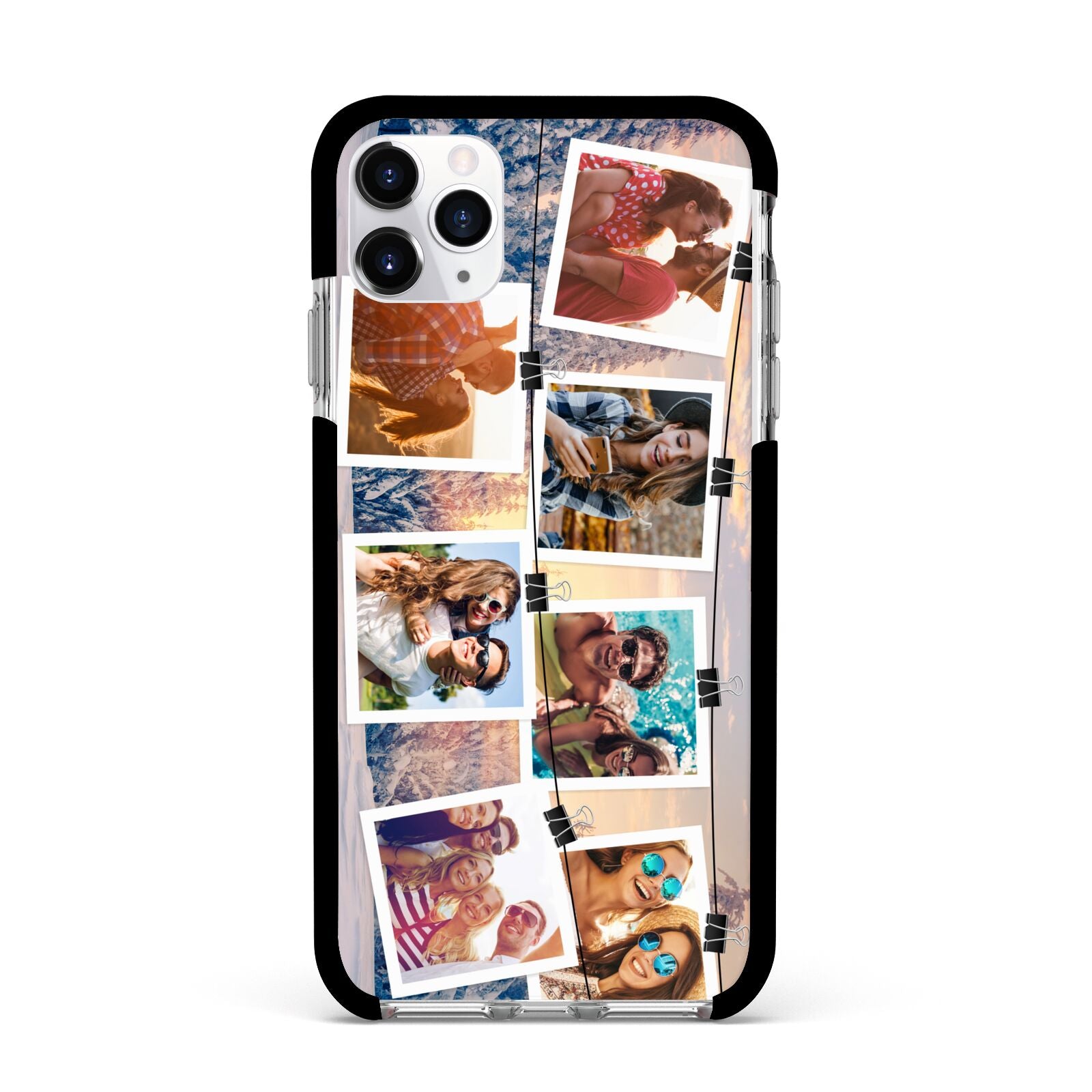 Photo Upload Montage Apple iPhone 11 Pro Max in Silver with Black Impact Case