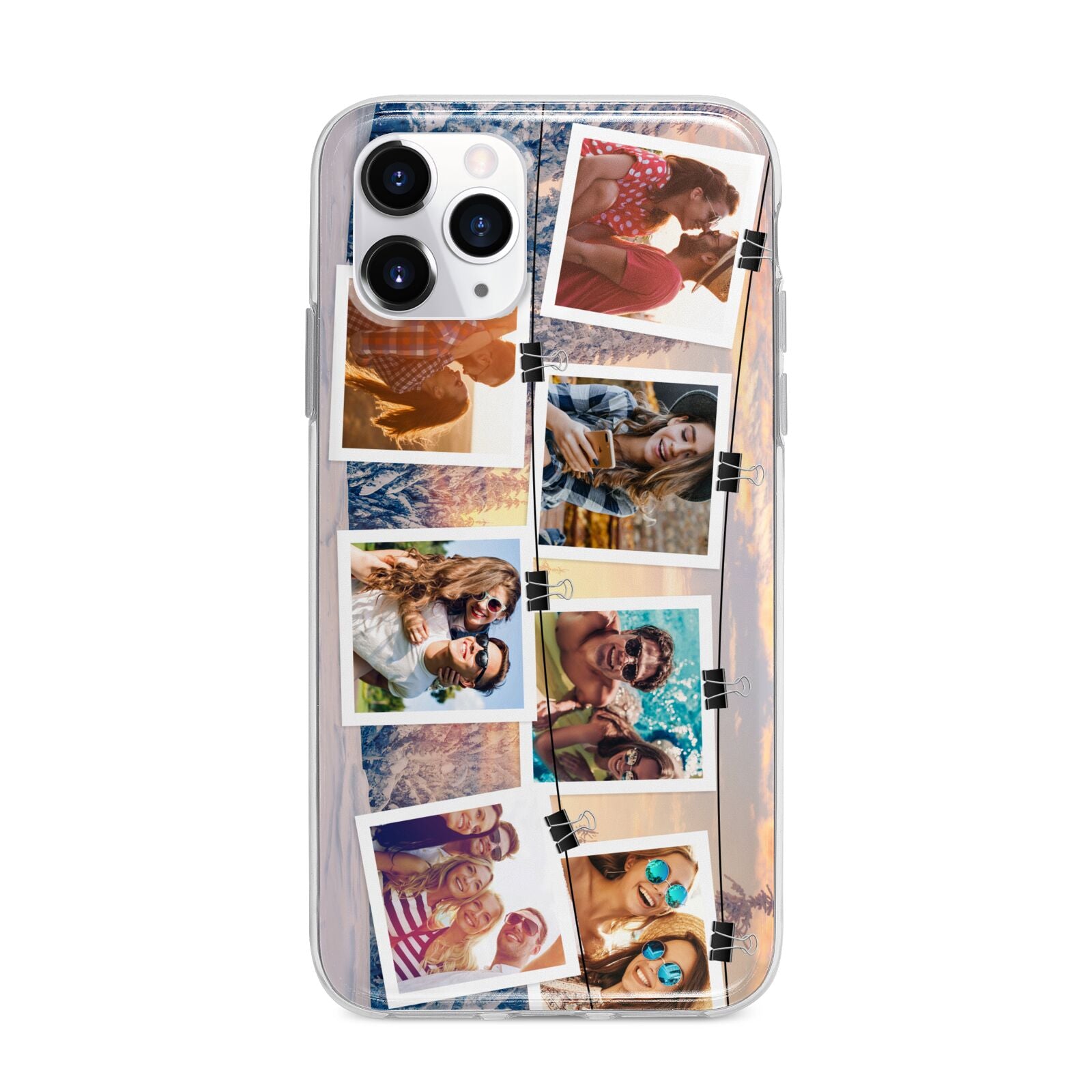 Photo Upload Montage Apple iPhone 11 Pro in Silver with Bumper Case