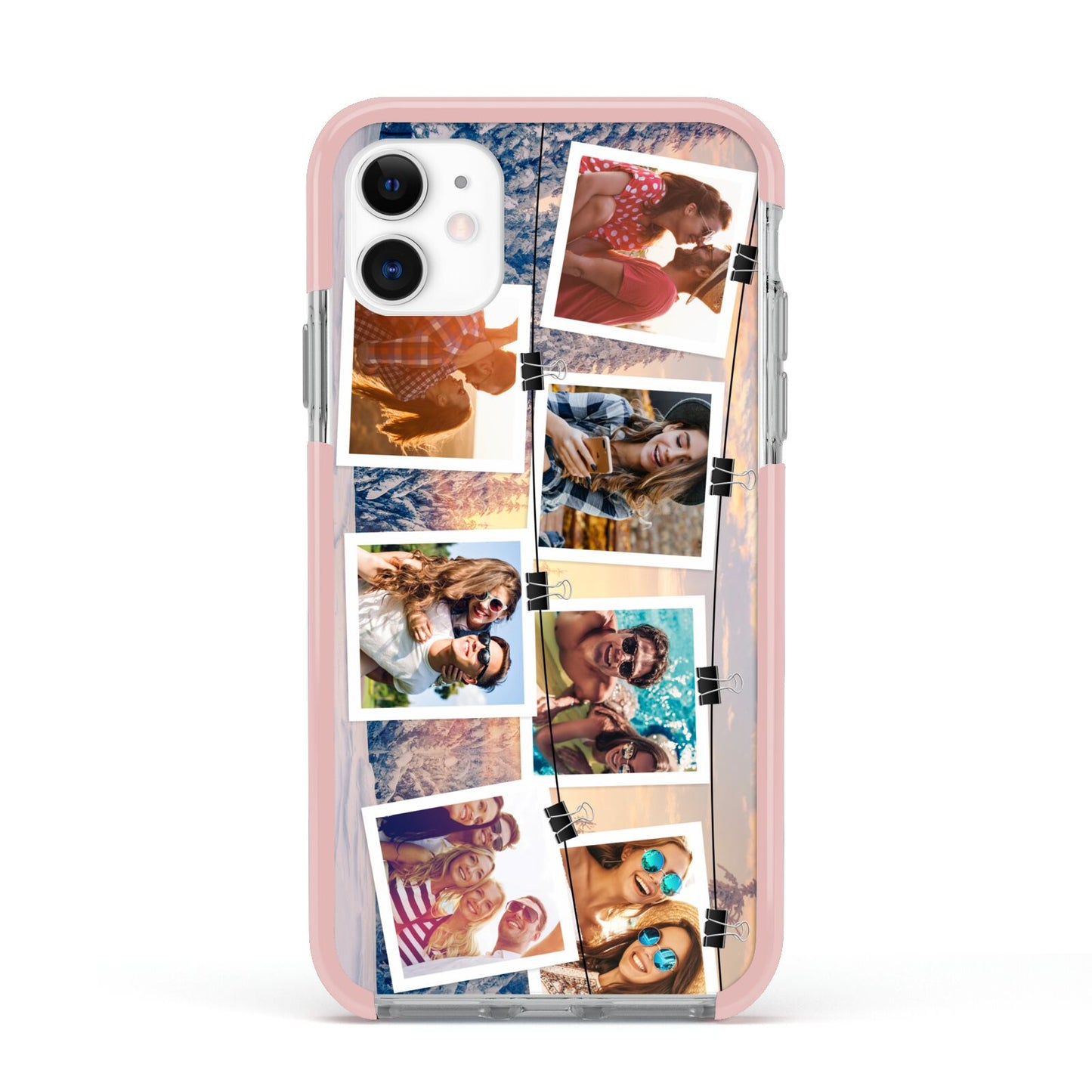 Photo Upload Montage Apple iPhone 11 in White with Pink Impact Case