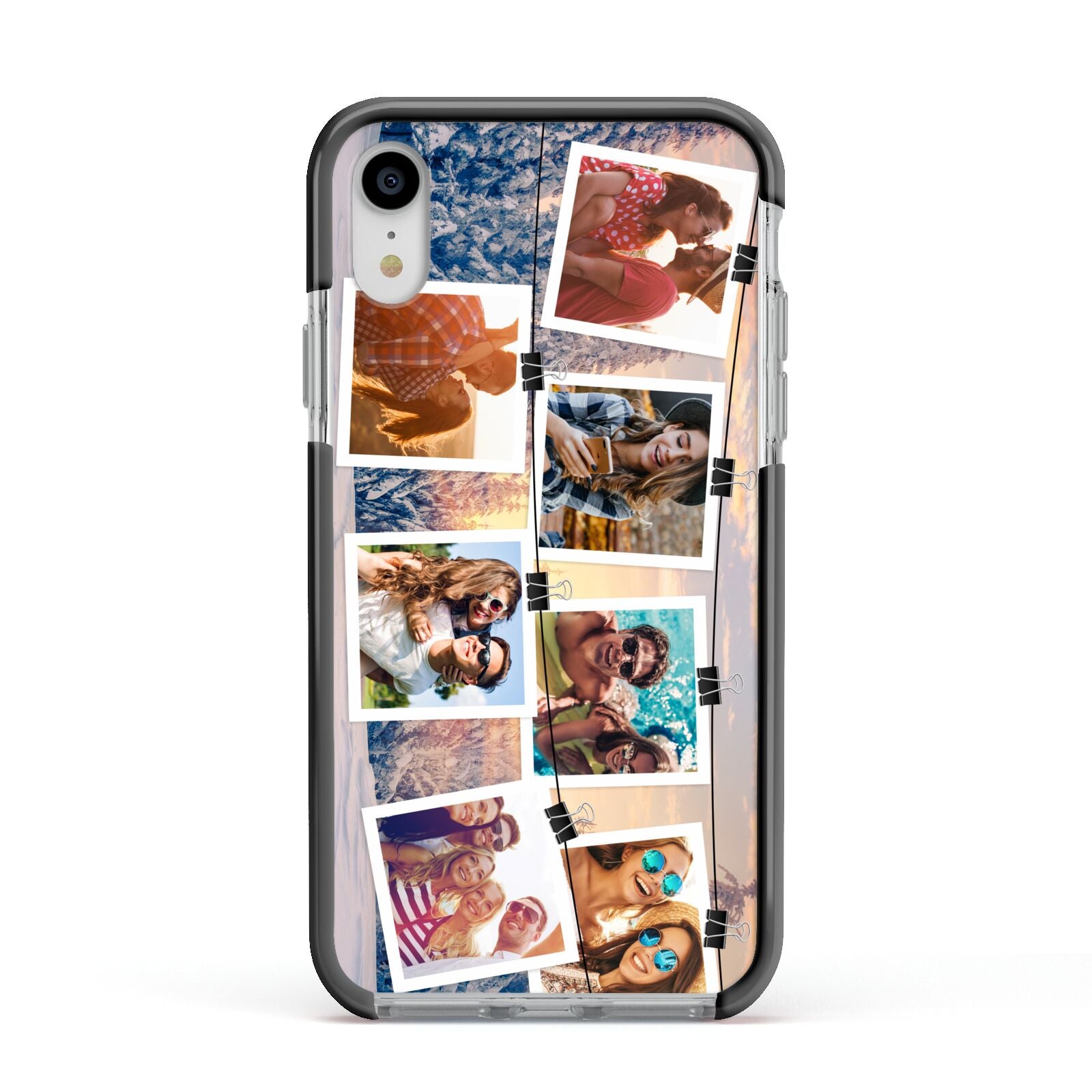 Photo Upload Montage Apple iPhone XR Impact Case Black Edge on Silver Phone