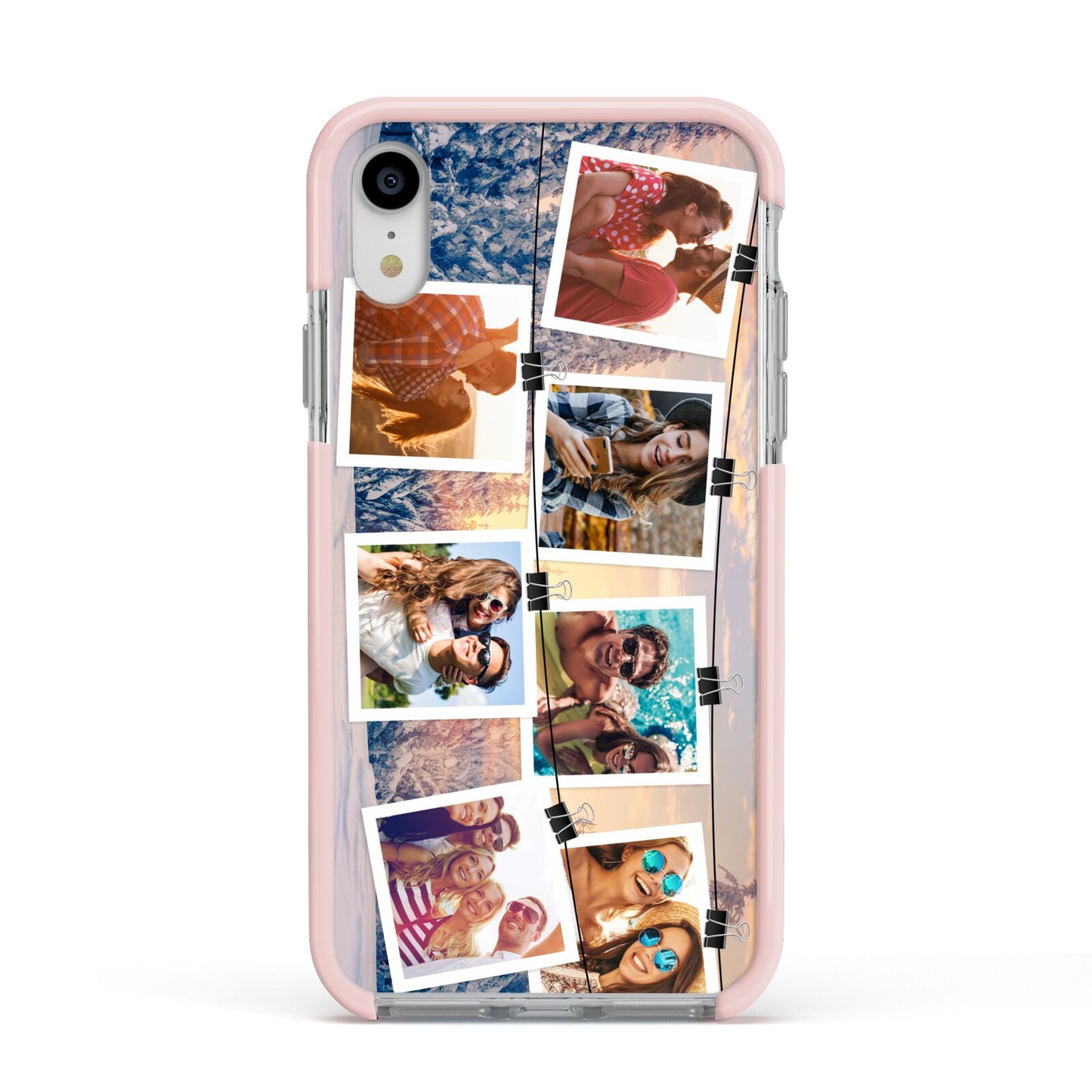 Photo Upload Montage Apple iPhone XR Impact Case Pink Edge on Silver Phone
