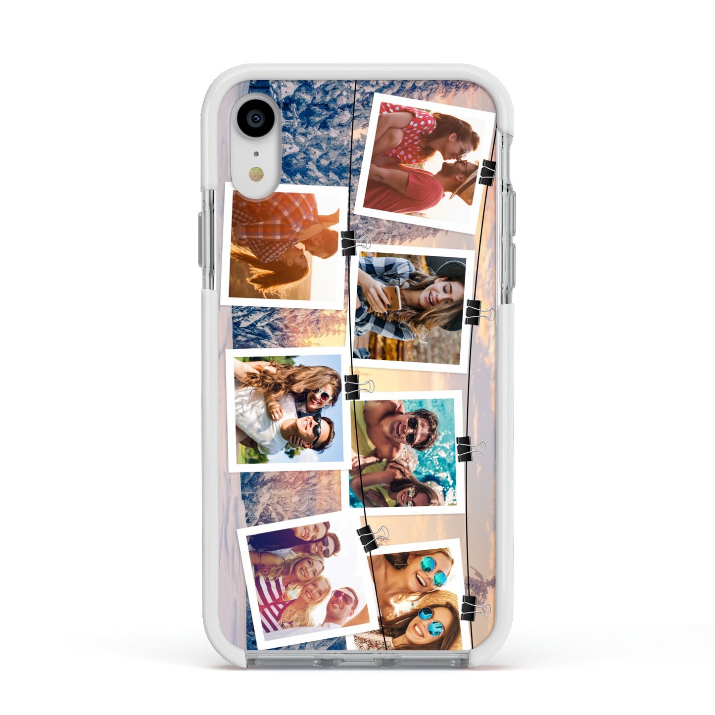 Photo Upload Montage Apple iPhone XR Impact Case White Edge on Silver Phone