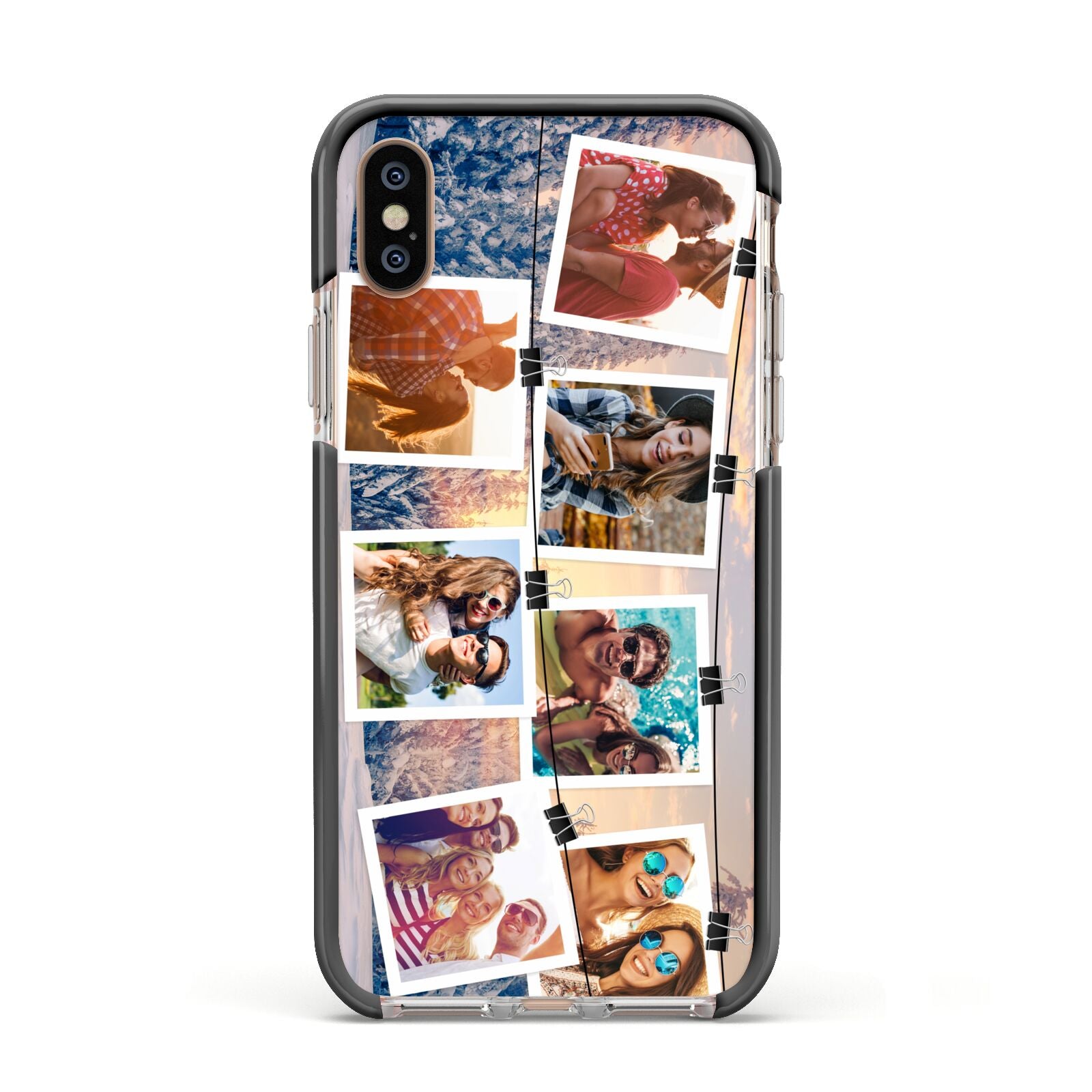 Photo Upload Montage Apple iPhone Xs Impact Case Black Edge on Gold Phone