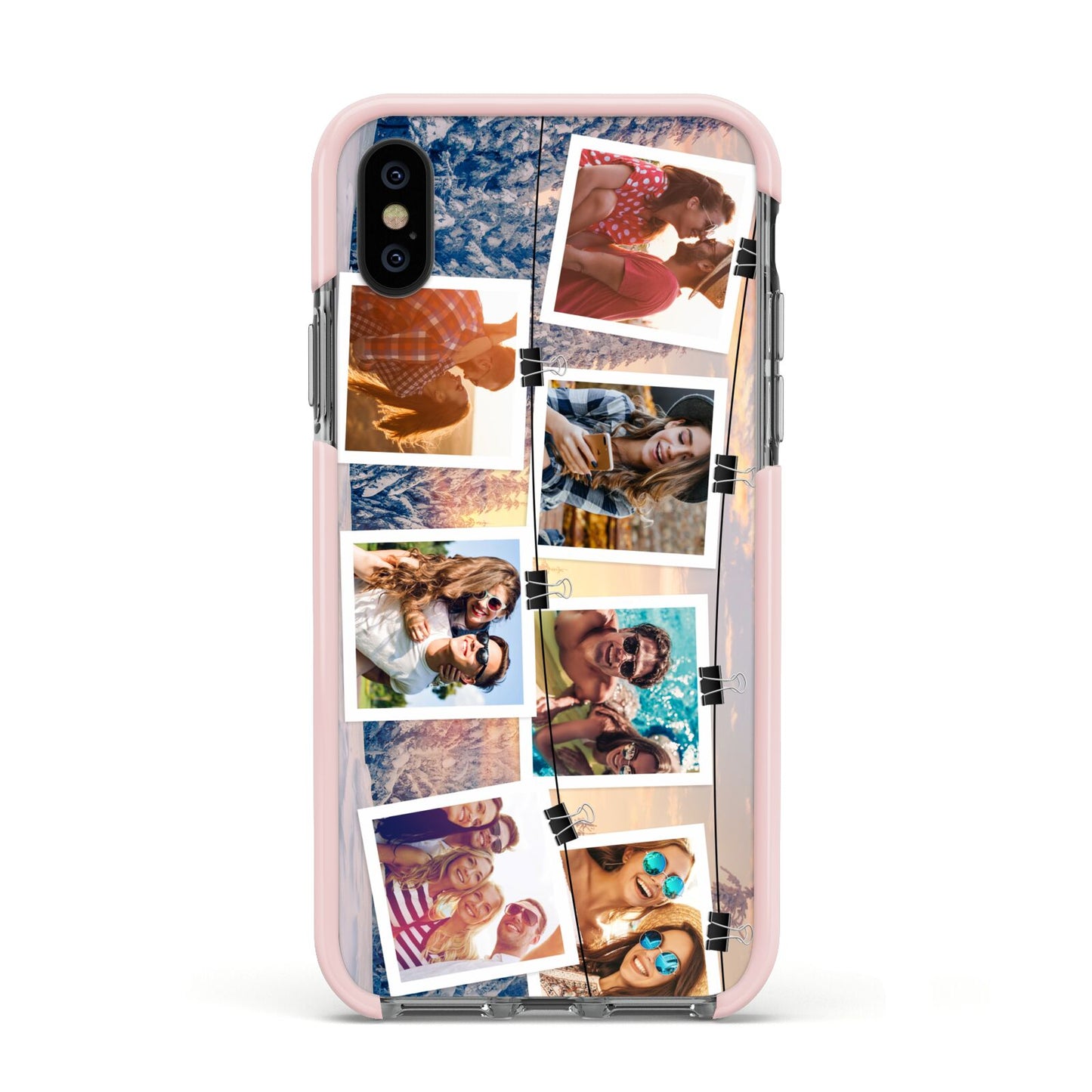 Photo Upload Montage Apple iPhone Xs Impact Case Pink Edge on Black Phone