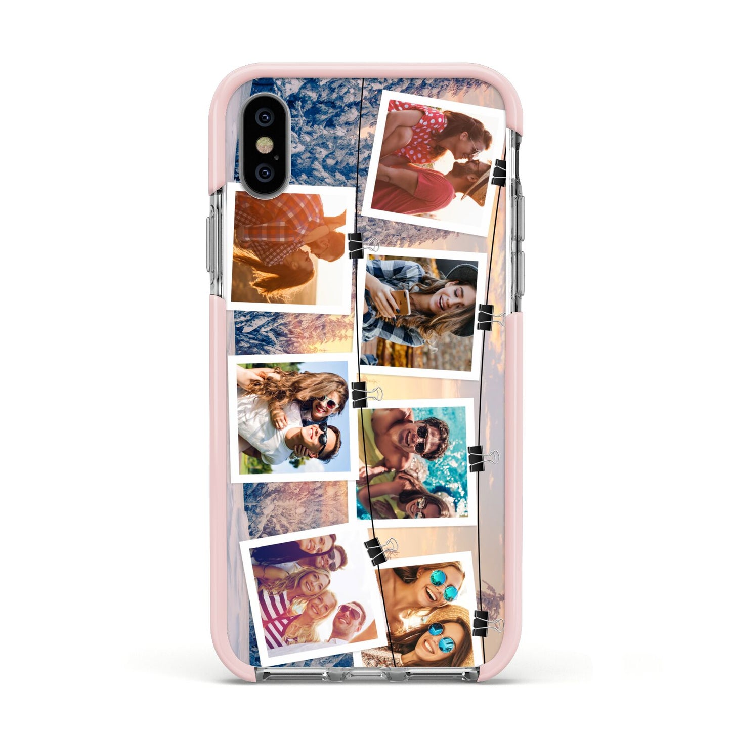Photo Upload Montage Apple iPhone Xs Impact Case Pink Edge on Silver Phone