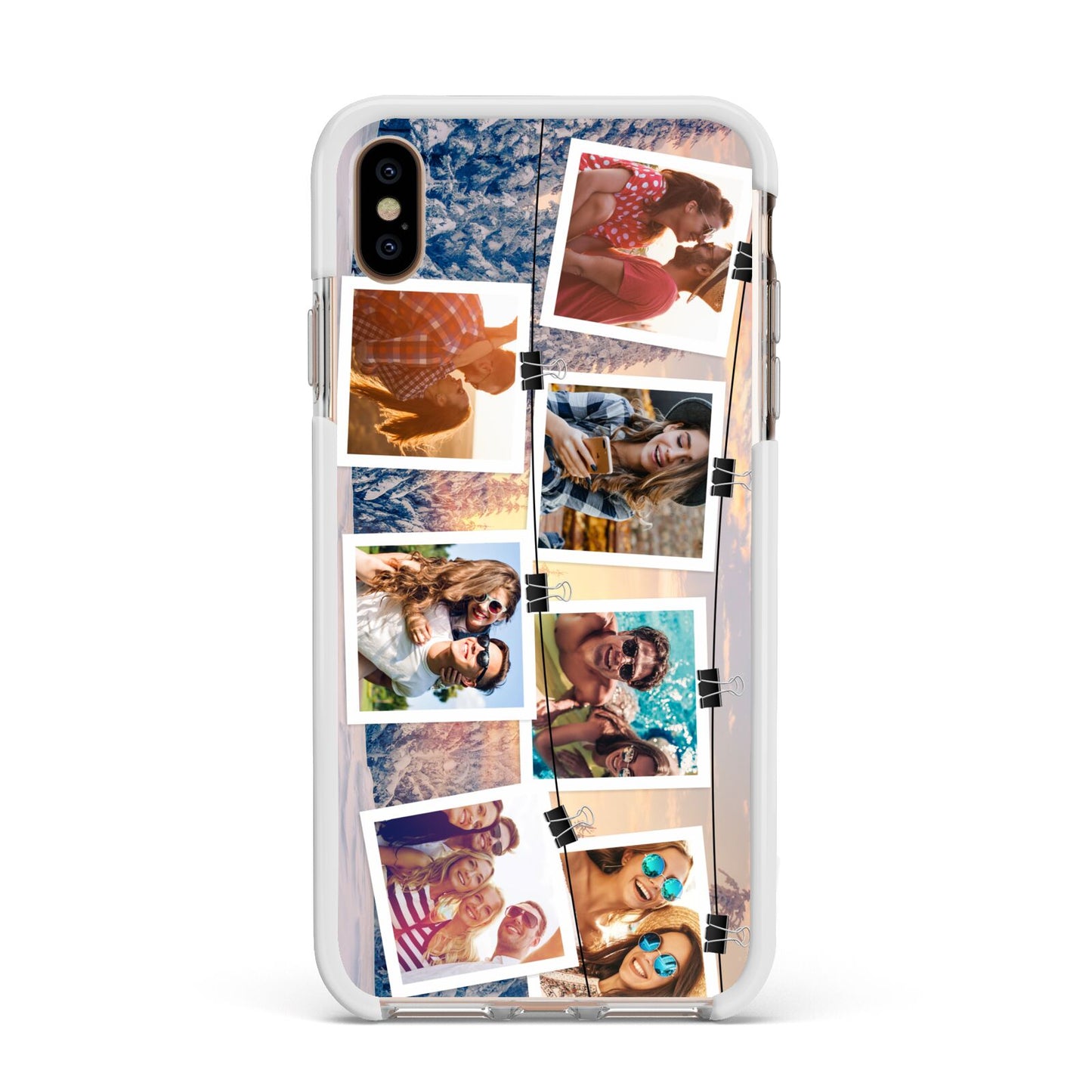 Photo Upload Montage Apple iPhone Xs Max Impact Case White Edge on Gold Phone