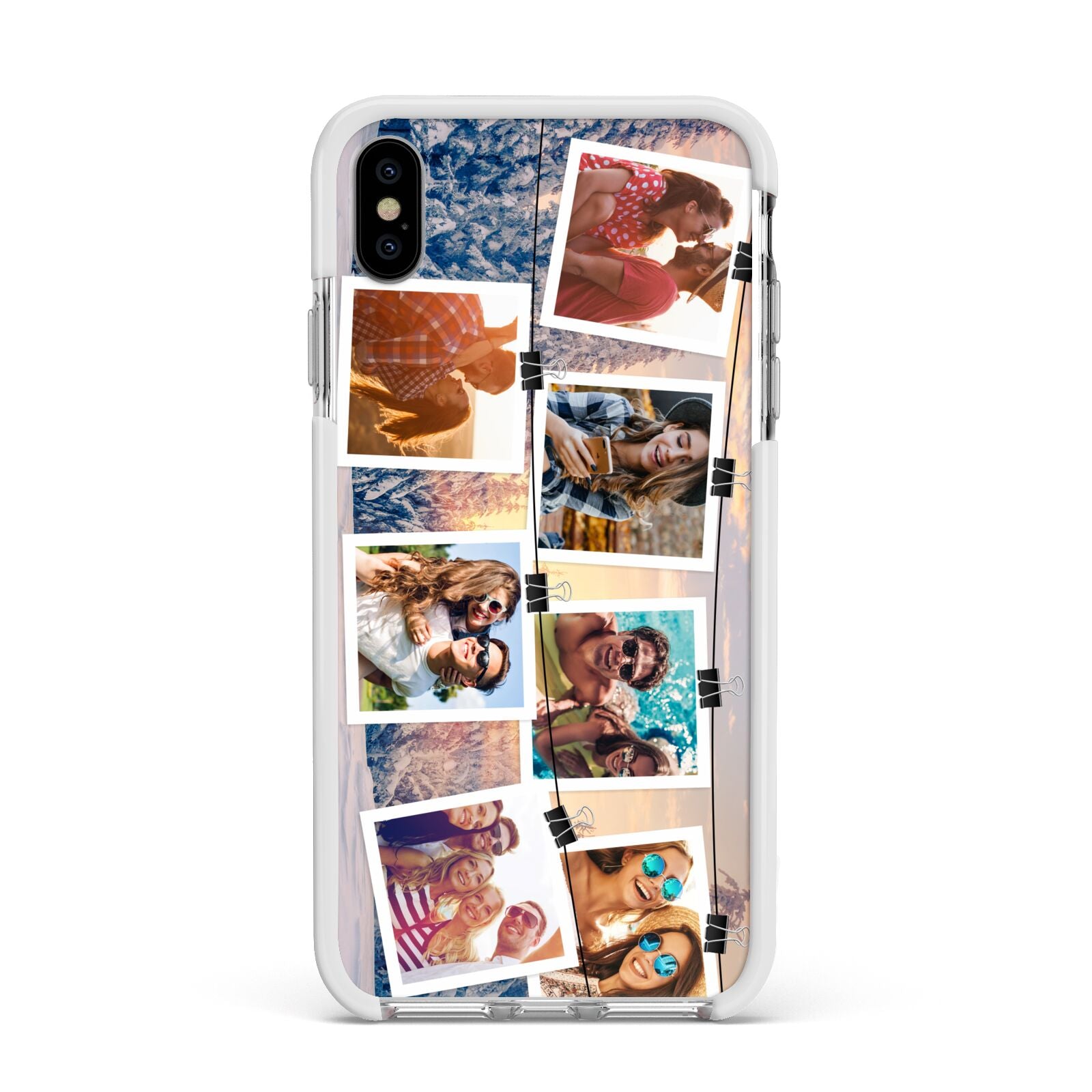 Photo Upload Montage Apple iPhone Xs Max Impact Case White Edge on Silver Phone