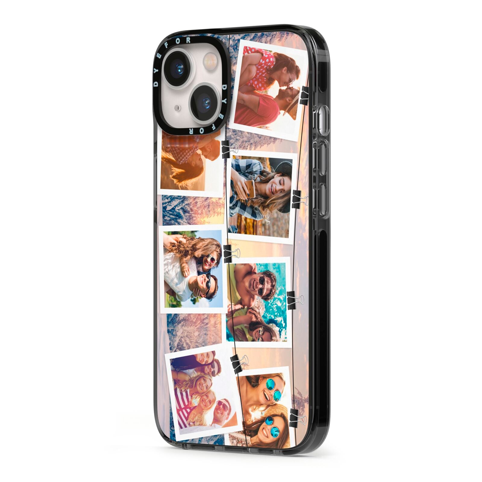 Photo Upload Montage iPhone 13 Black Impact Case Side Angle on Silver phone