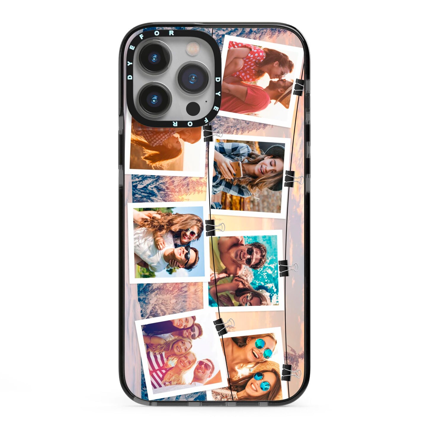 Photo Upload Montage iPhone 13 Pro Max Black Impact Case on Silver phone