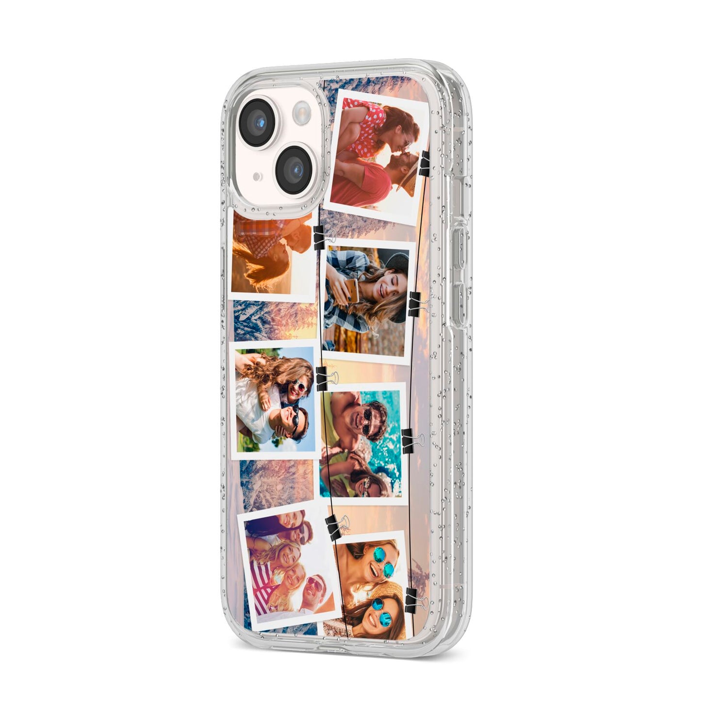 Photo Upload Montage iPhone 14 Glitter Tough Case Starlight Angled Image