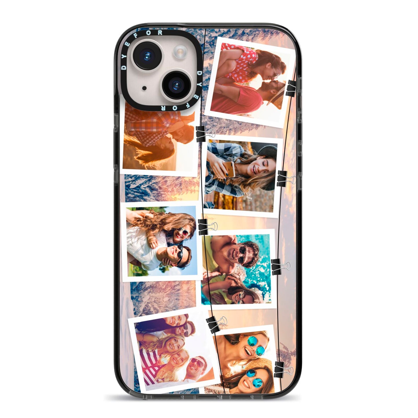 Photo Upload Montage iPhone 14 Plus Black Impact Case on Silver phone
