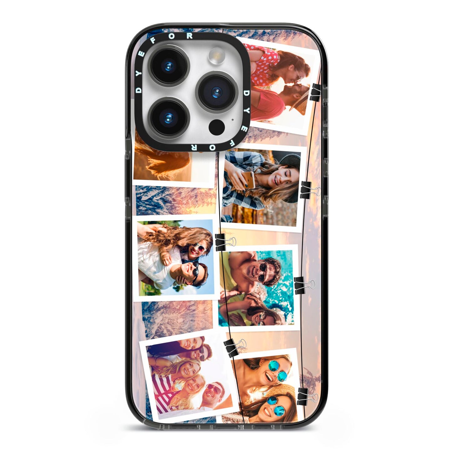 Photo Upload Montage iPhone 14 Pro Black Impact Case on Silver phone