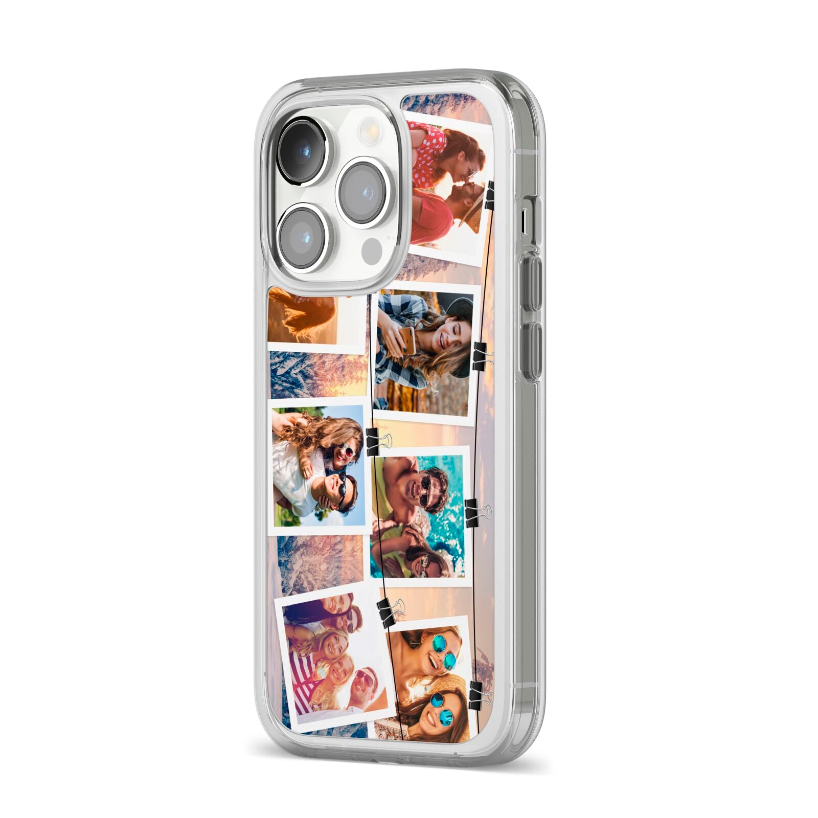 Photo Upload Montage iPhone 14 Pro Clear Tough Case Silver Angled Image