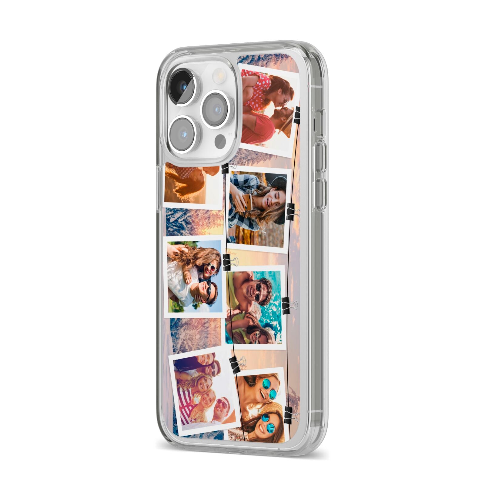 Photo Upload Montage iPhone 14 Pro Max Clear Tough Case Silver Angled Image