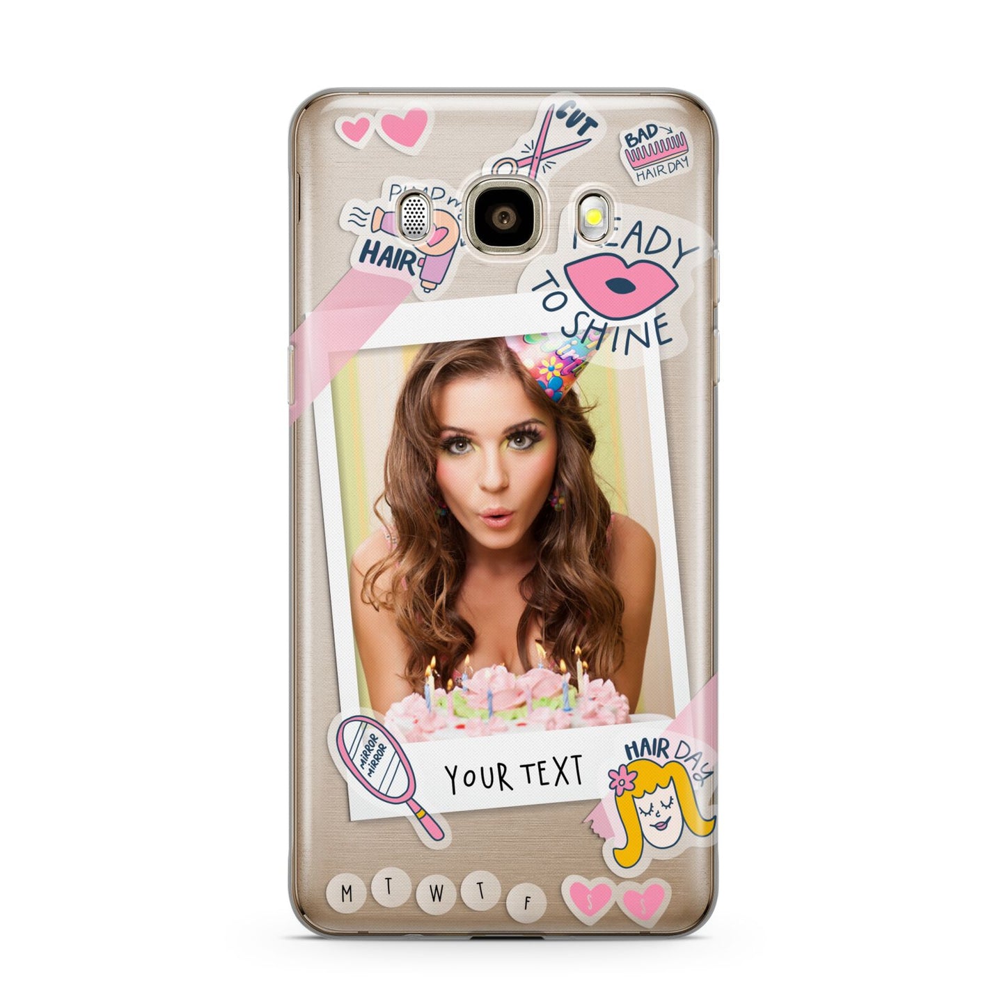 Photo Upload with Text Samsung Galaxy J7 2016 Case on gold phone