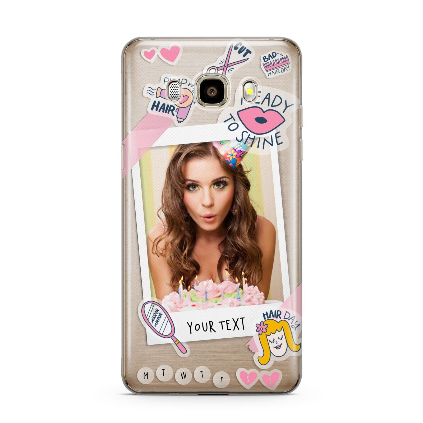 Photo Upload with Text Samsung Galaxy J7 2016 Case on gold phone