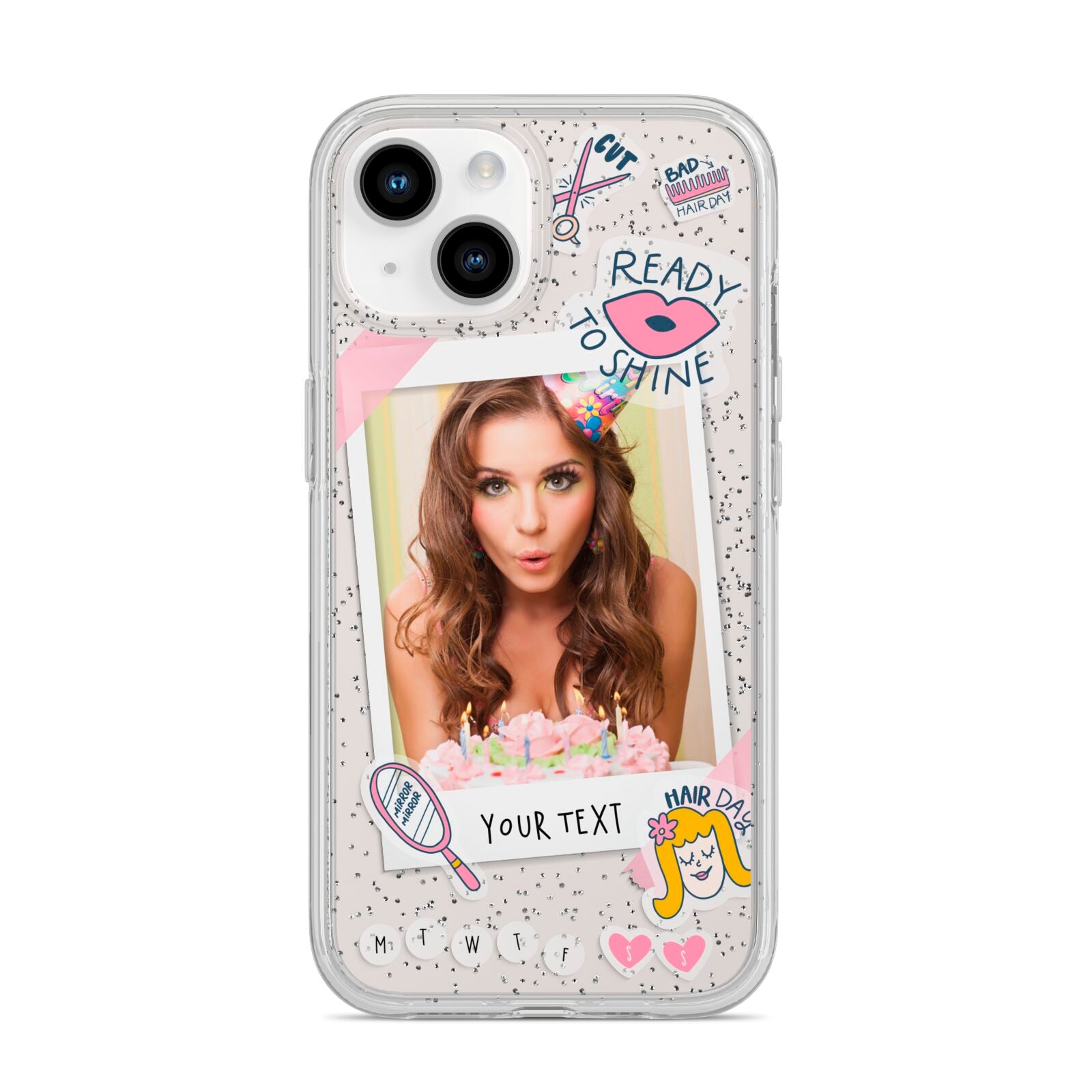 Photo Upload with Text iPhone 14 Glitter Tough Case Starlight
