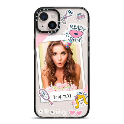 Photo Upload with Text iPhone 14 Plus Black Impact Case on Silver phone