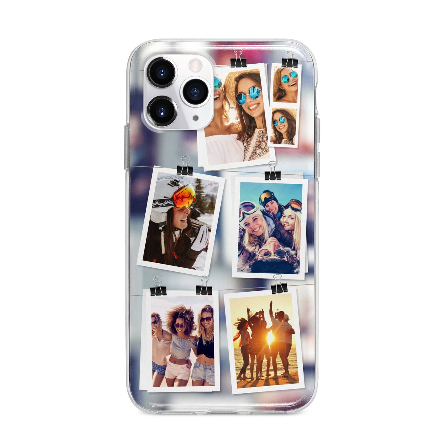 Photo Wall Montage Upload Apple iPhone 11 Pro in Silver with Bumper Case