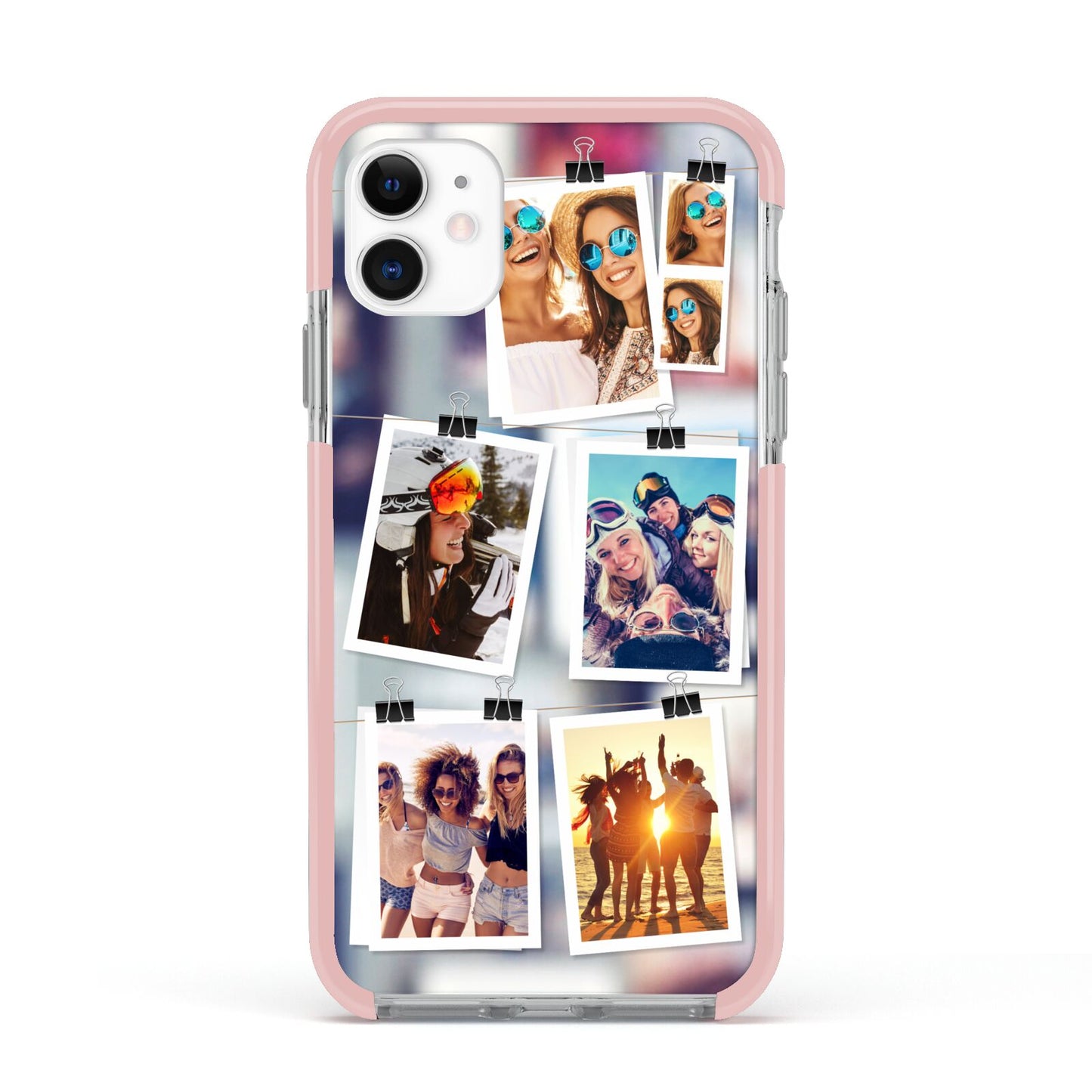 Photo Wall Montage Upload Apple iPhone 11 in White with Pink Impact Case