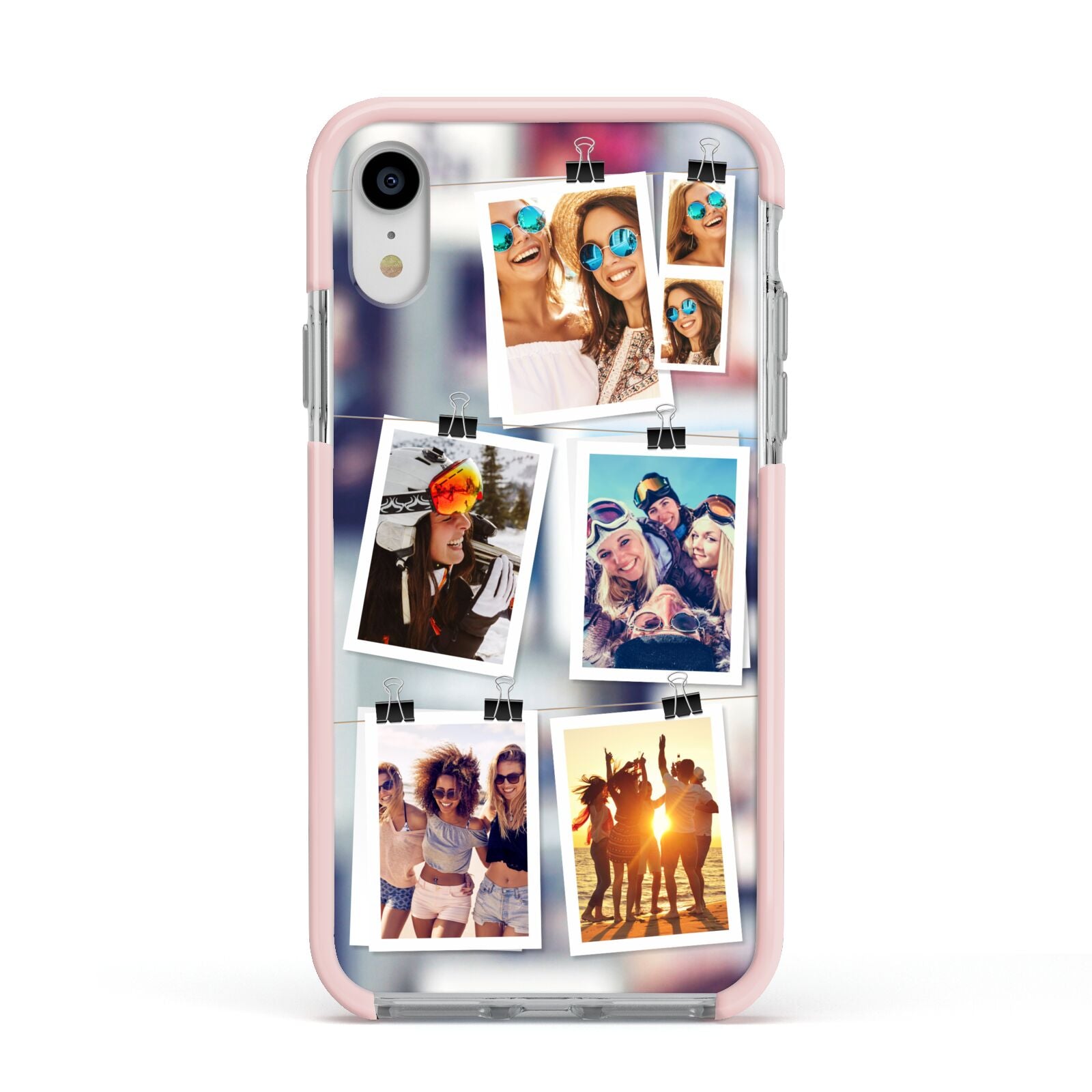 Photo Wall Montage Upload Apple iPhone XR Impact Case Pink Edge on Silver Phone