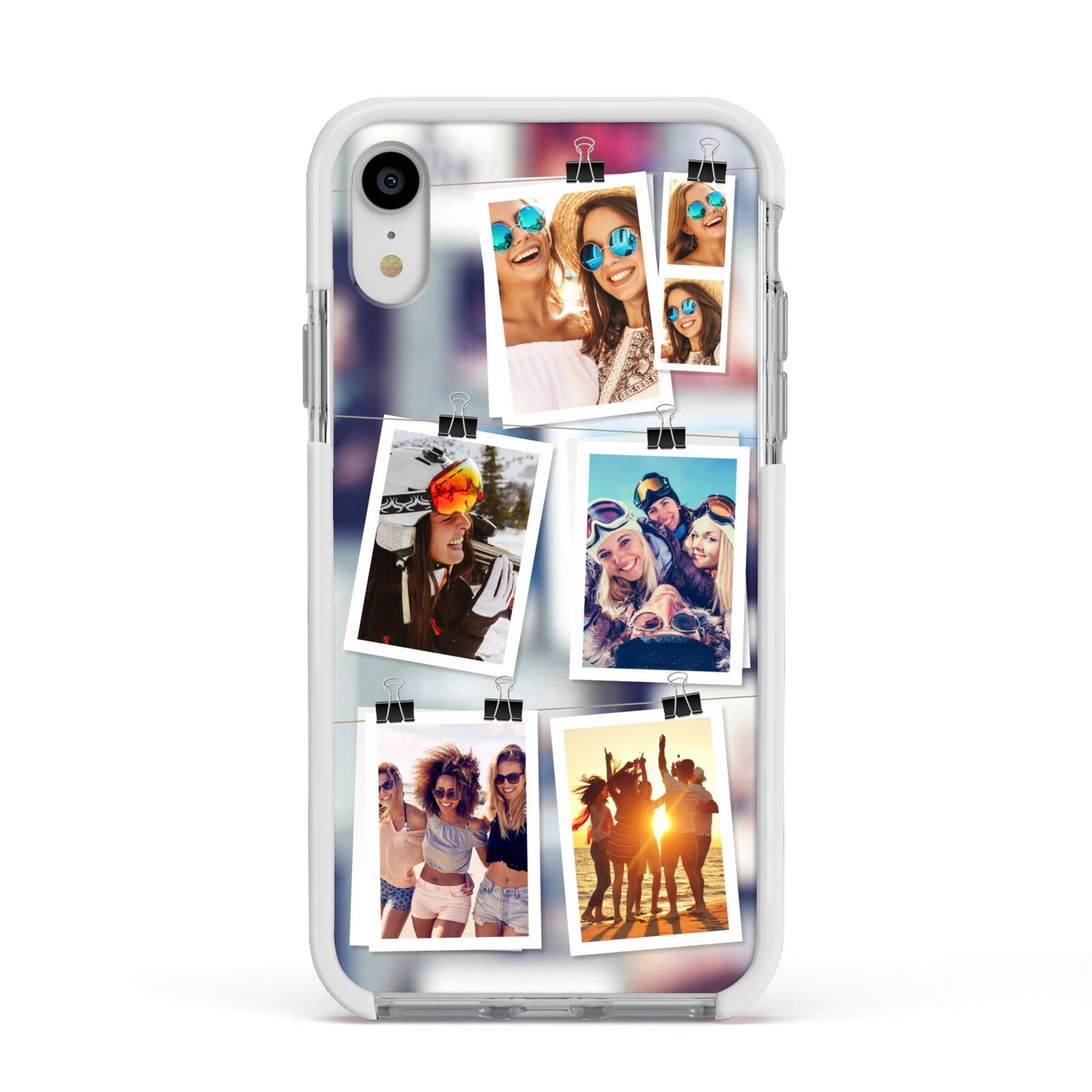 Photo Wall Montage Upload Apple iPhone XR Impact Case White Edge on Silver Phone