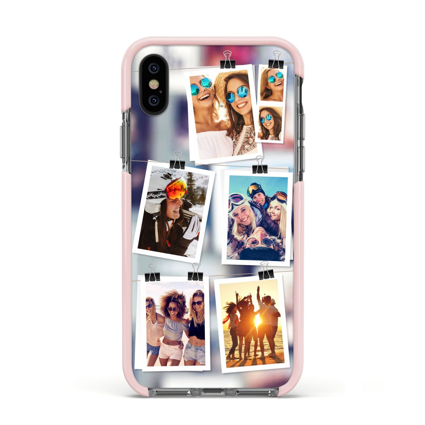 Photo Wall Montage Upload Apple iPhone Xs Impact Case Pink Edge on Black Phone