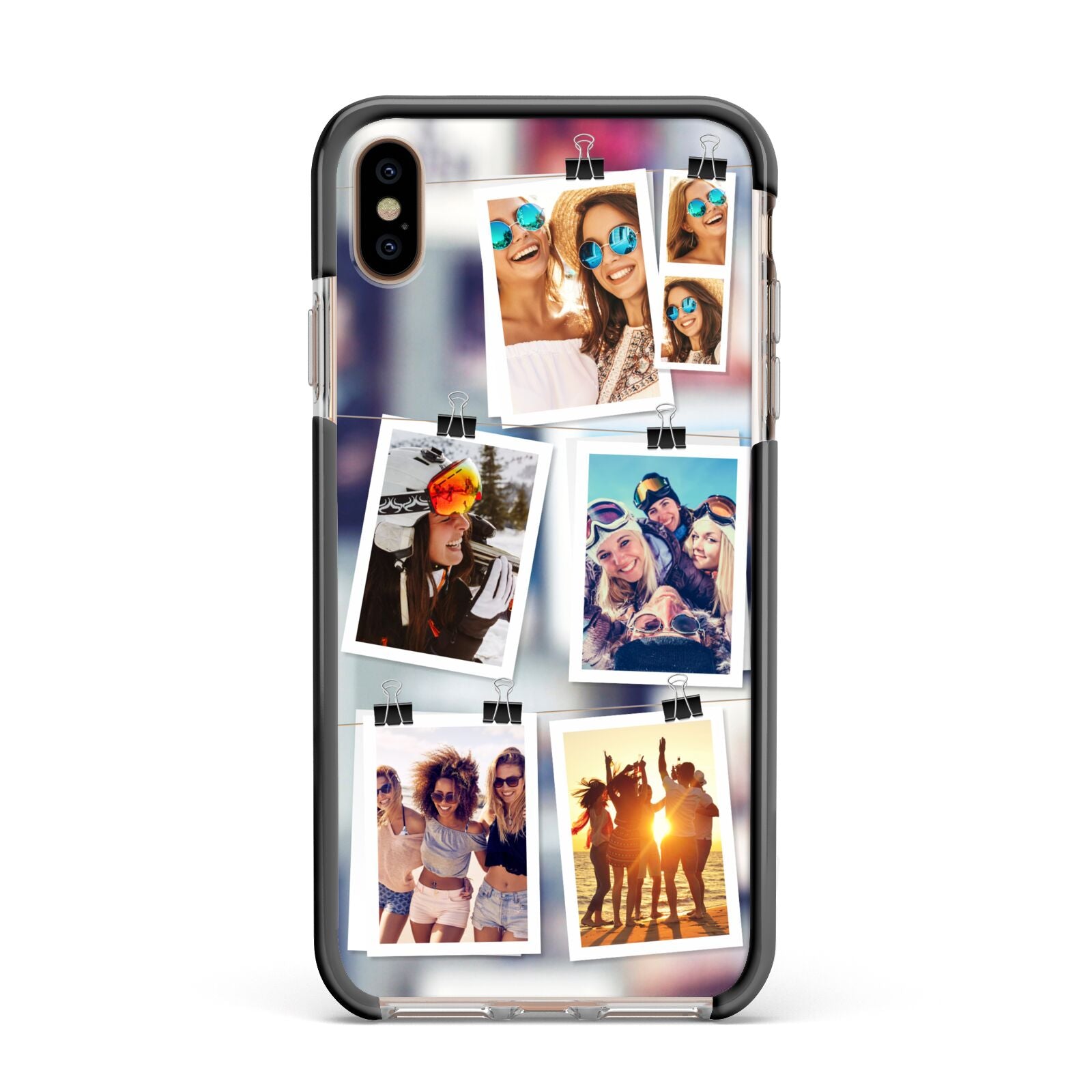 Photo Wall Montage Upload Apple iPhone Xs Max Impact Case Black Edge on Gold Phone