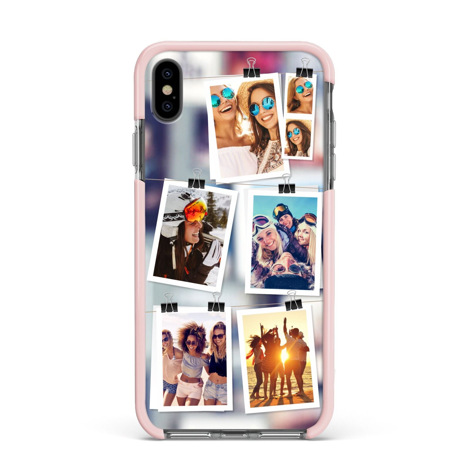 Photo Wall Montage Upload Apple iPhone Xs Max Impact Case Pink Edge on Black Phone