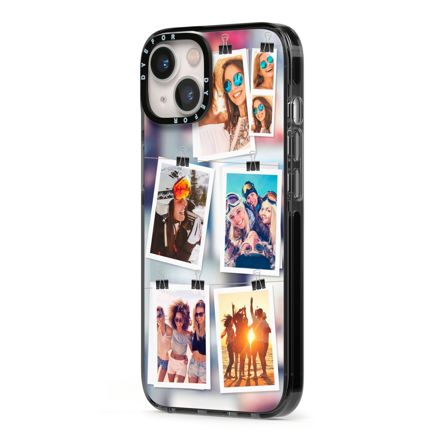 Photo Wall Montage Upload iPhone 13 Black Impact Case Side Angle on Silver phone