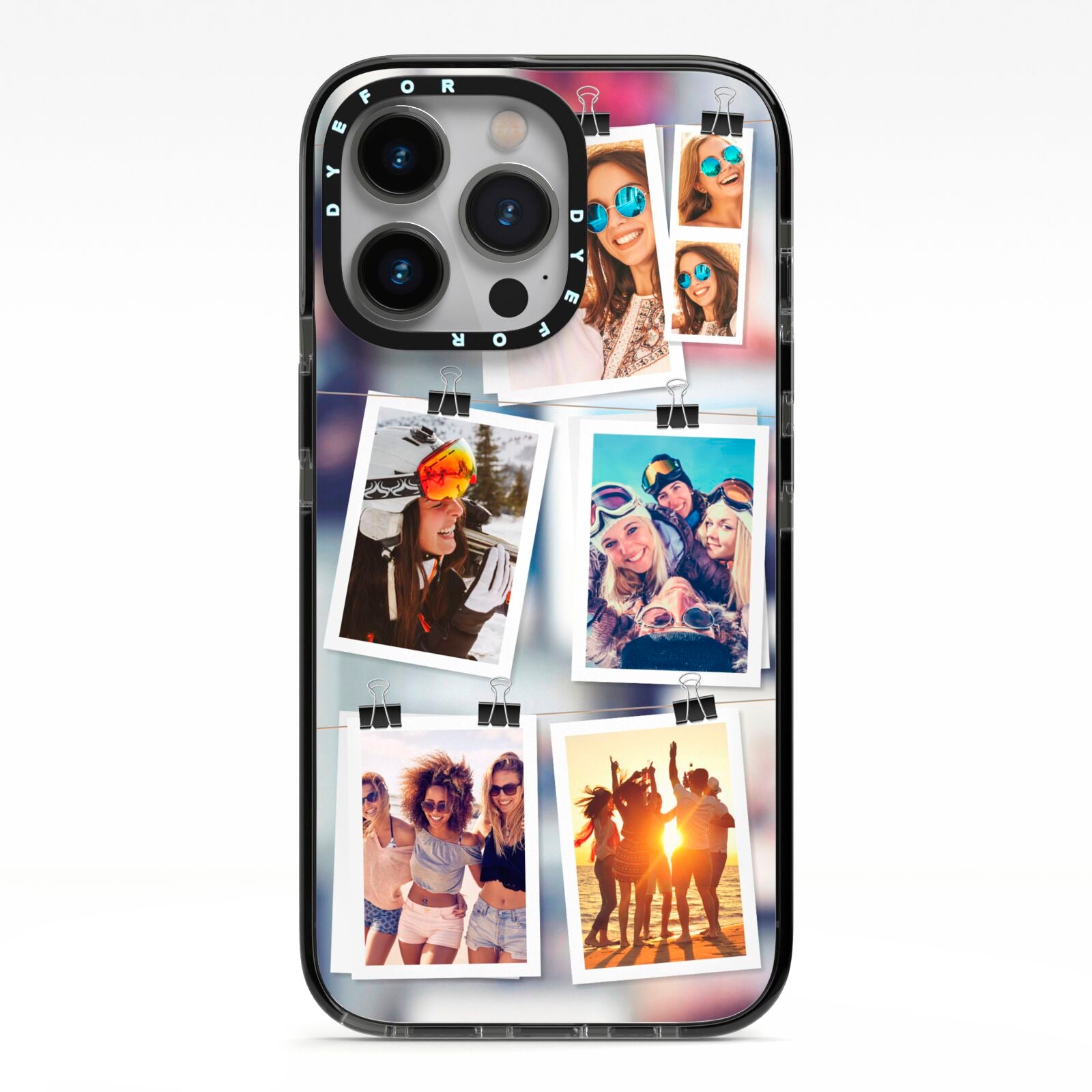 Photo Wall Montage Upload iPhone 13 Pro Black Impact Case on Silver phone