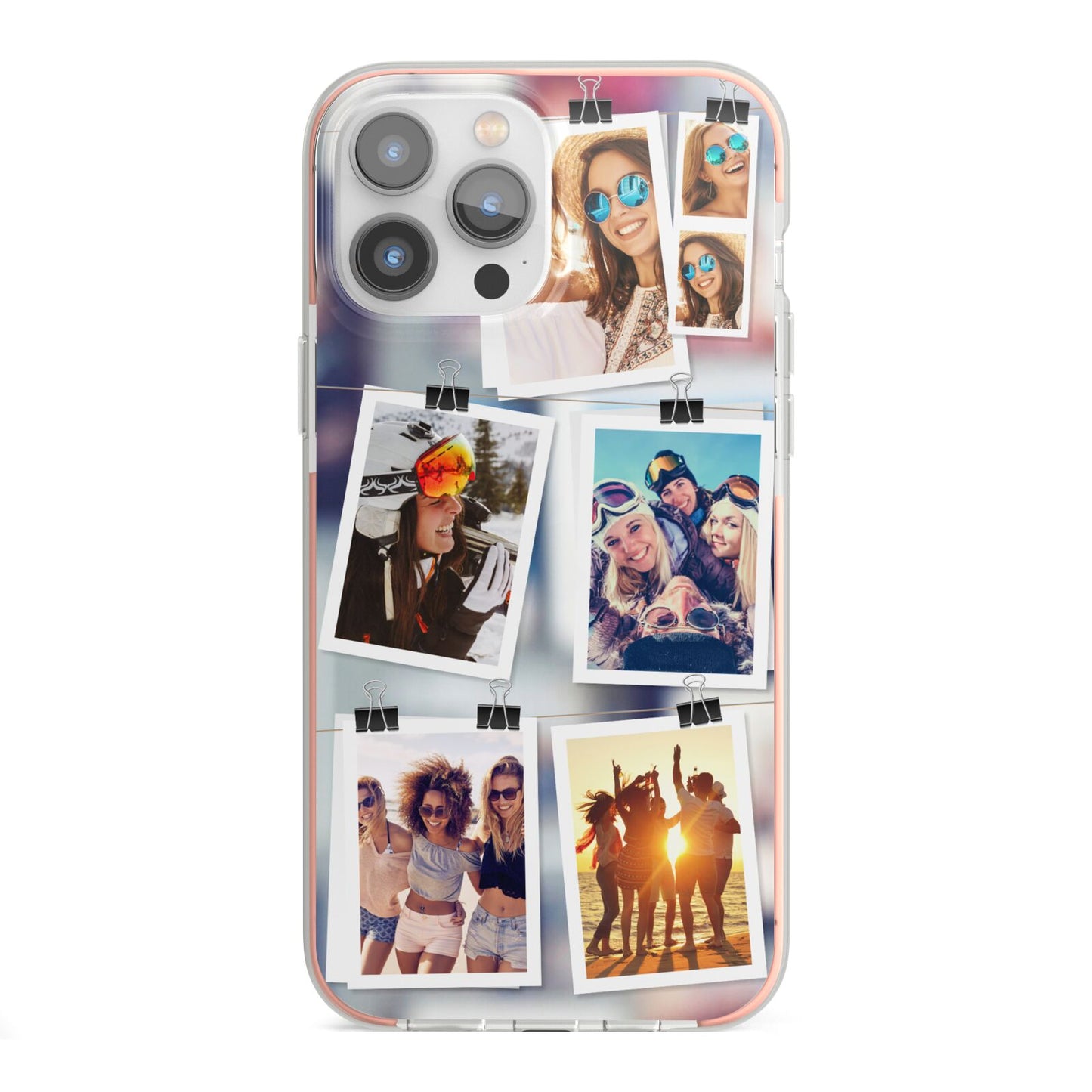 Photo Wall Montage Upload iPhone 13 Pro Max TPU Impact Case with Pink Edges