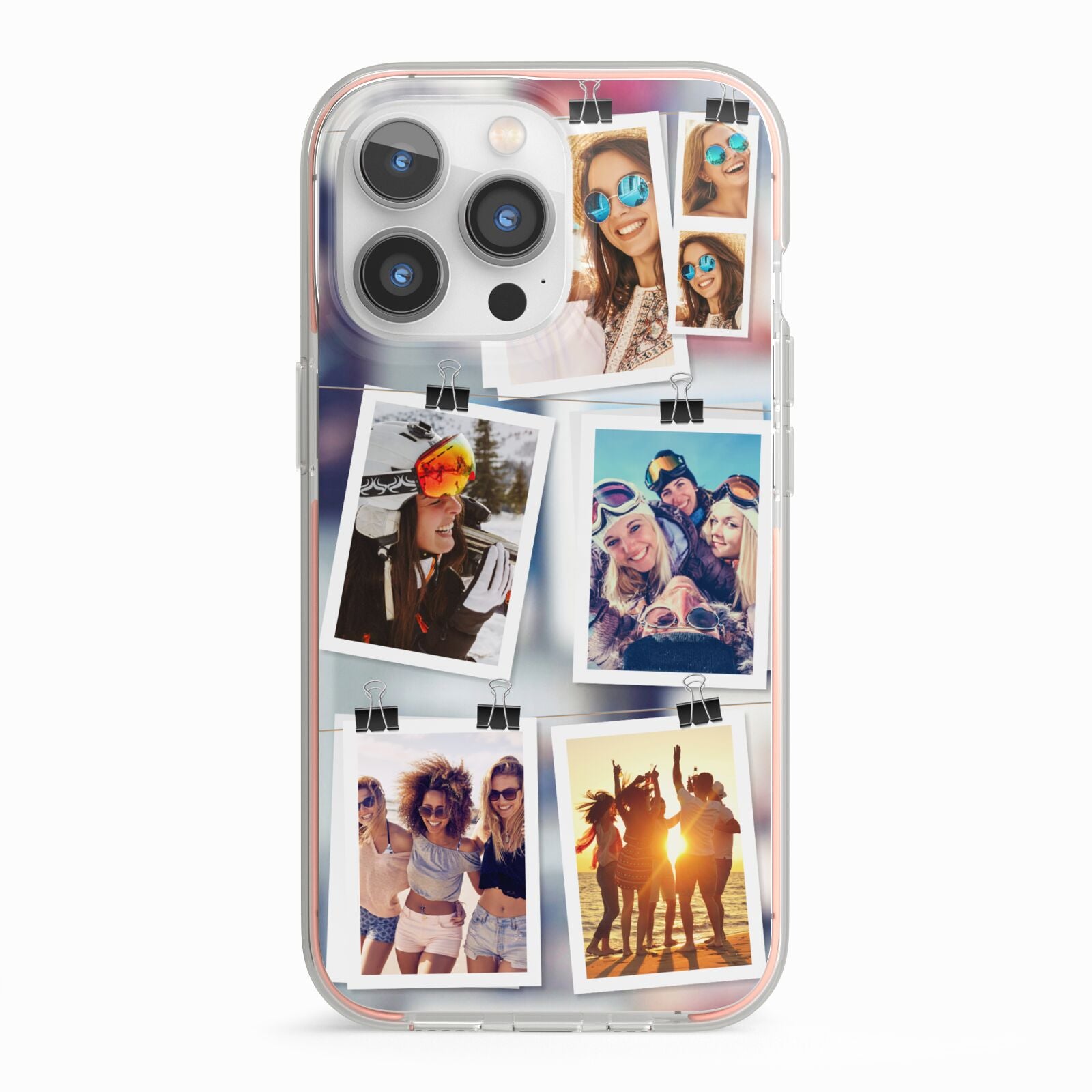 Photo Wall Montage Upload iPhone 13 Pro TPU Impact Case with Pink Edges