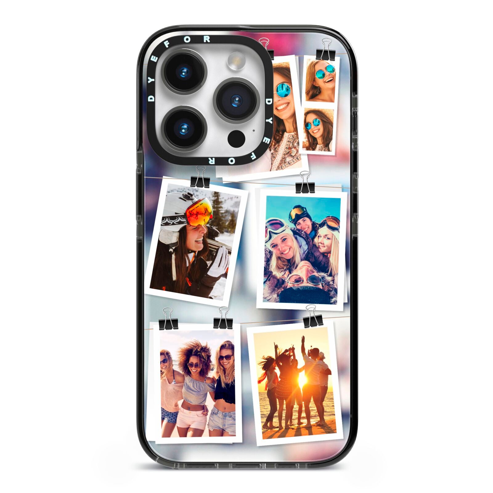 Photo Wall Montage Upload iPhone 14 Pro Black Impact Case on Silver phone