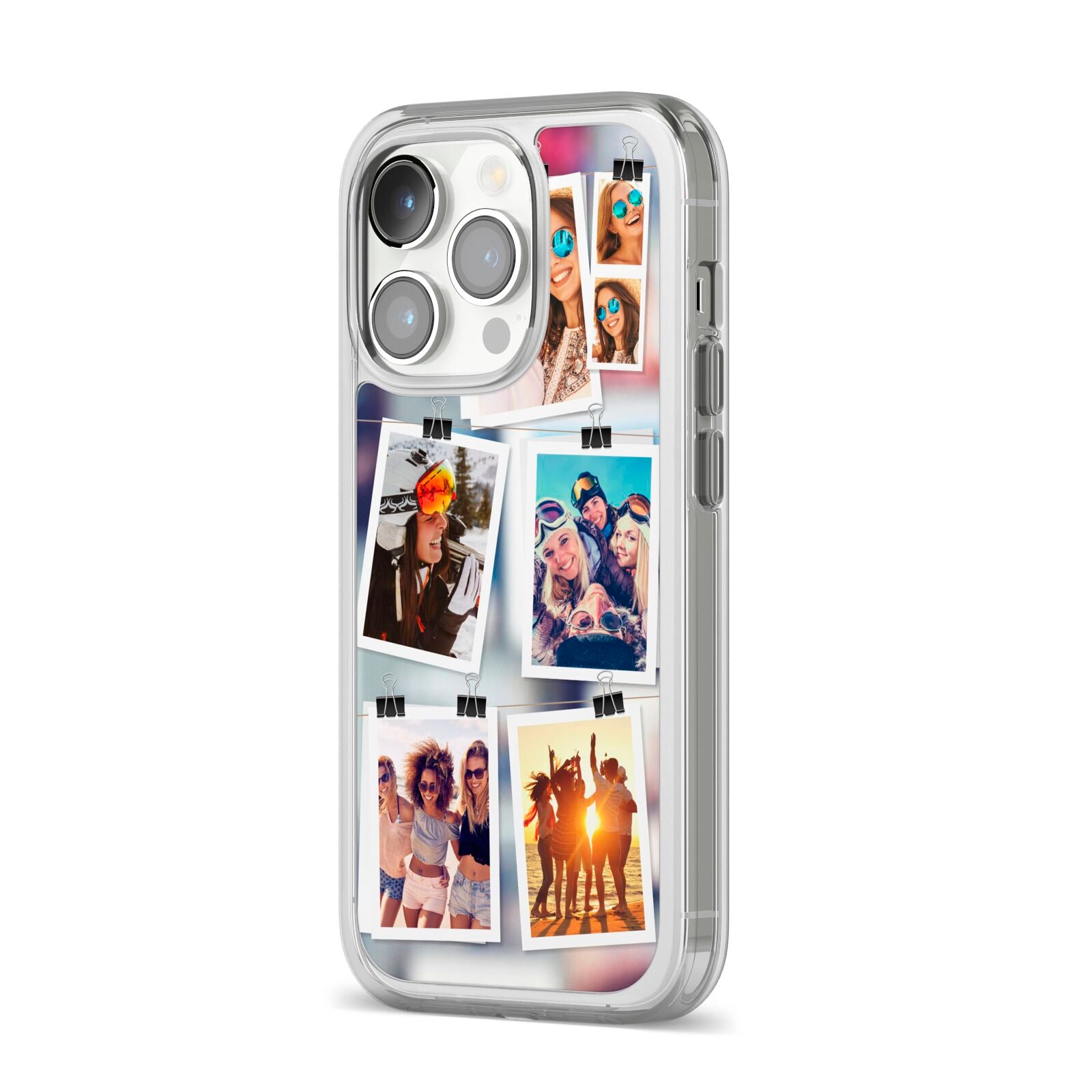 Photo Wall Montage Upload iPhone 14 Pro Clear Tough Case Silver Angled Image
