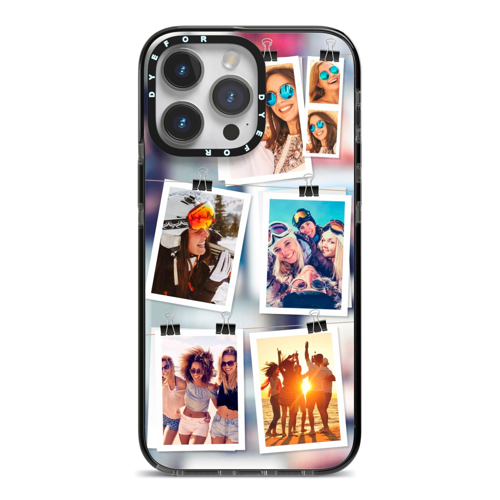 Photo Wall Montage Upload iPhone 14 Pro Max Black Impact Case on Silver phone