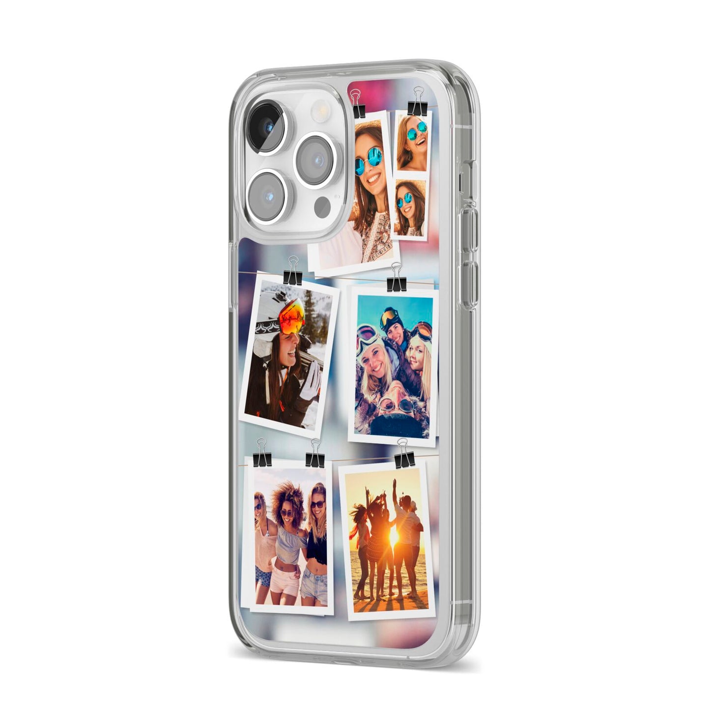 Photo Wall Montage Upload iPhone 14 Pro Max Clear Tough Case Silver Angled Image