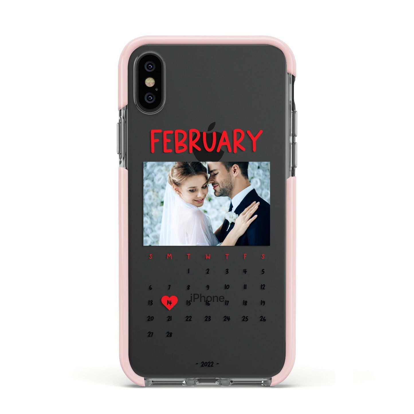 Photo Wedding Anniversary Apple iPhone Xs Impact Case Pink Edge on Black Phone