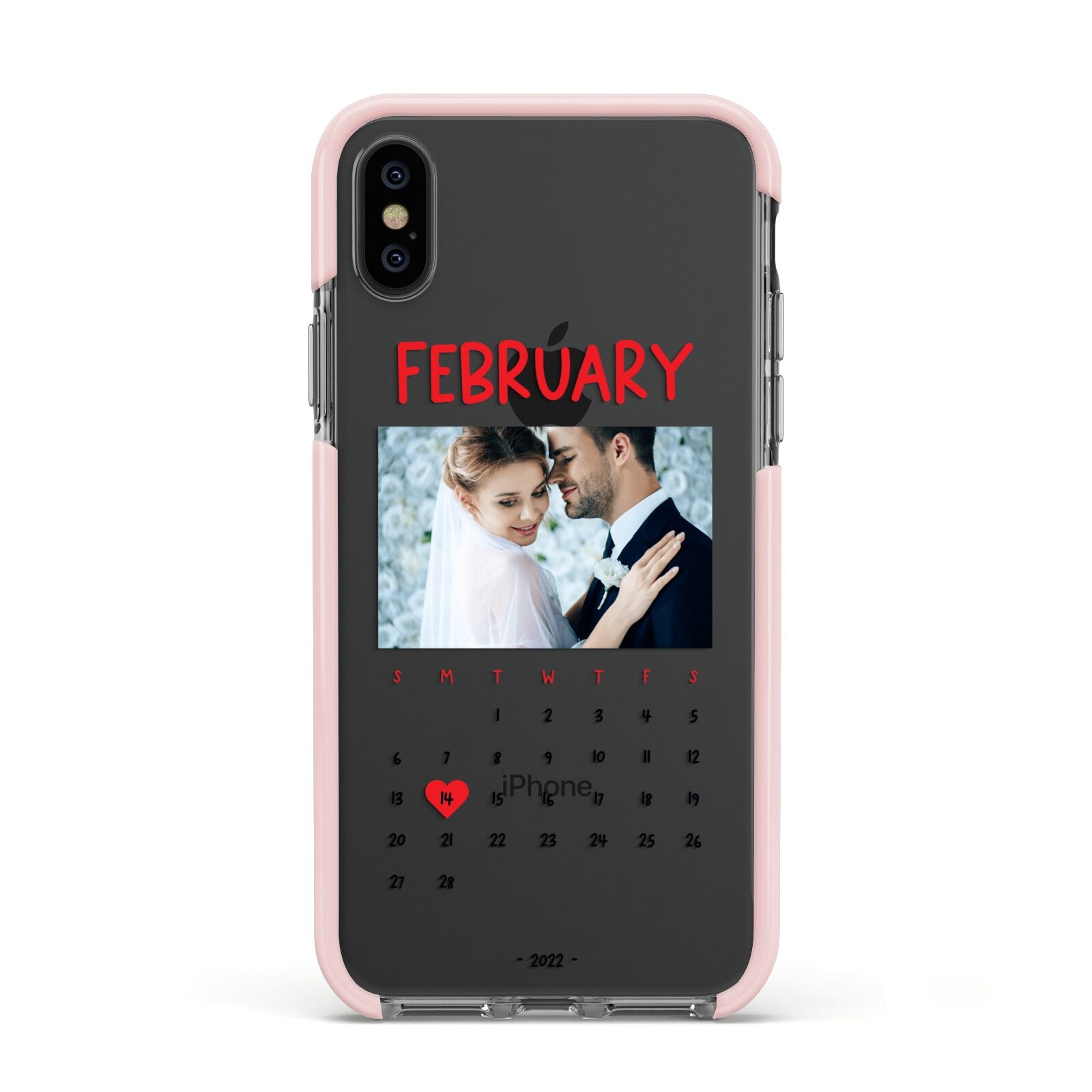 Photo Wedding Anniversary Apple iPhone Xs Impact Case Pink Edge on Black Phone