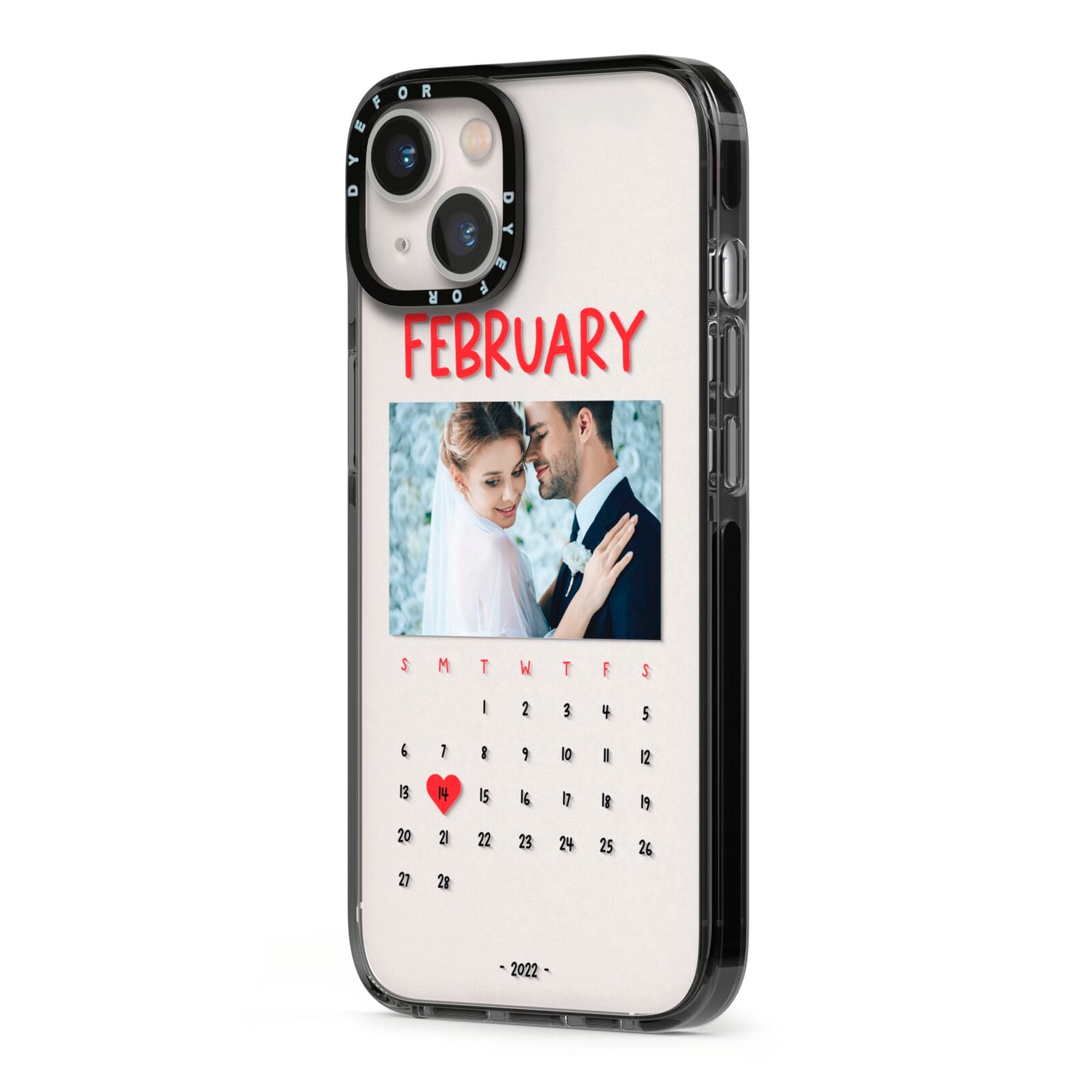 Photo Wedding Anniversary iPhone 13 Black Impact Case Side Angle on Silver phone