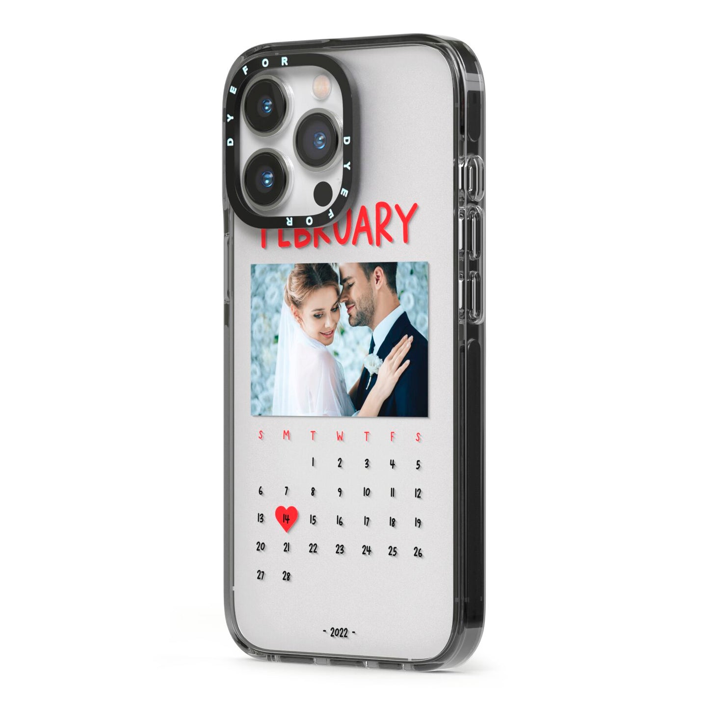 Photo Wedding Anniversary iPhone 13 Pro Black Impact Case Side Angle on Silver phone