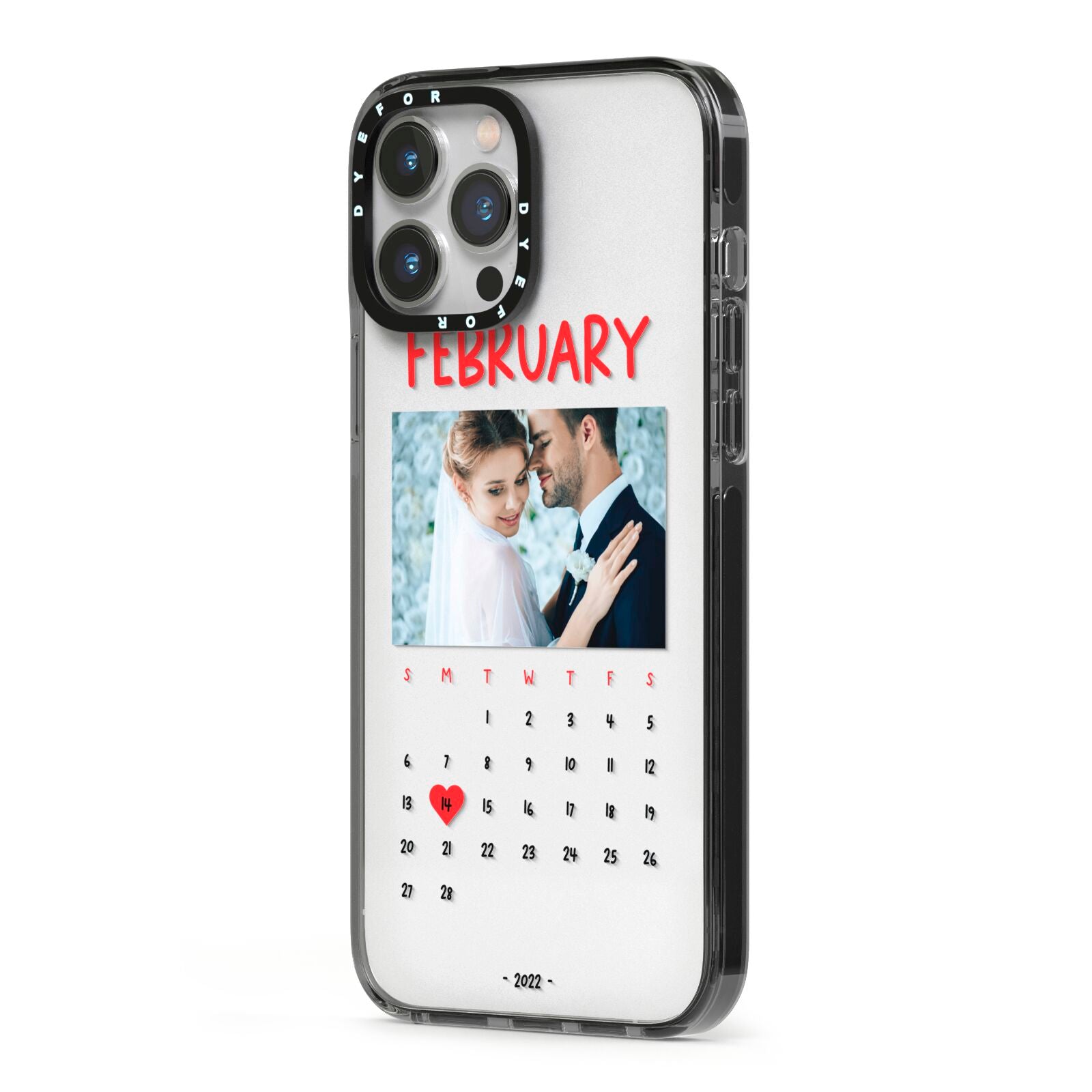 Photo Wedding Anniversary iPhone 13 Pro Max Black Impact Case Side Angle on Silver phone